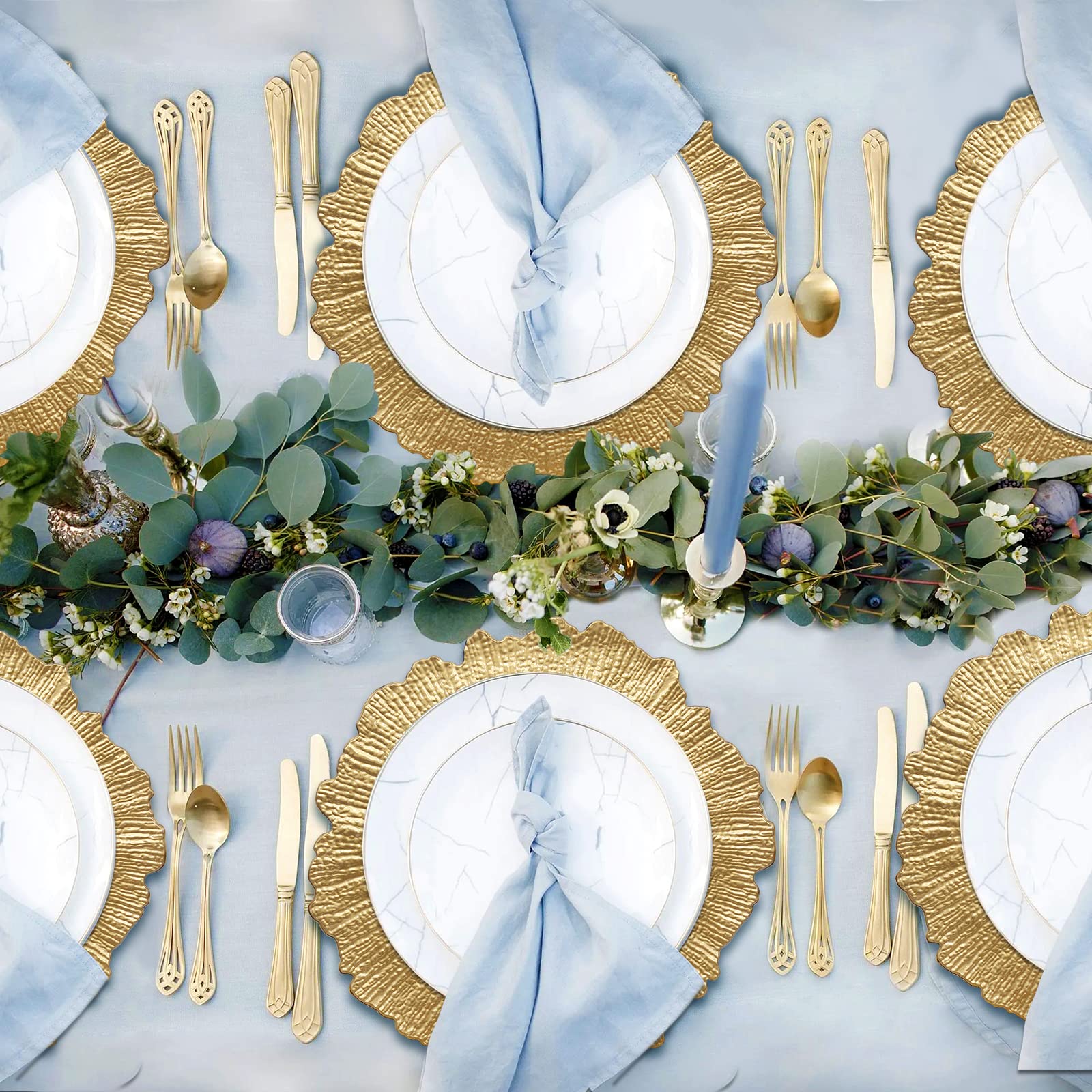 Dacakews Gold Reef Charger Plates 10Pcs, 13Inch Plastic Floral Charger Plates Wedding For Dinner,Wedding,Party,Event,Decoration(
