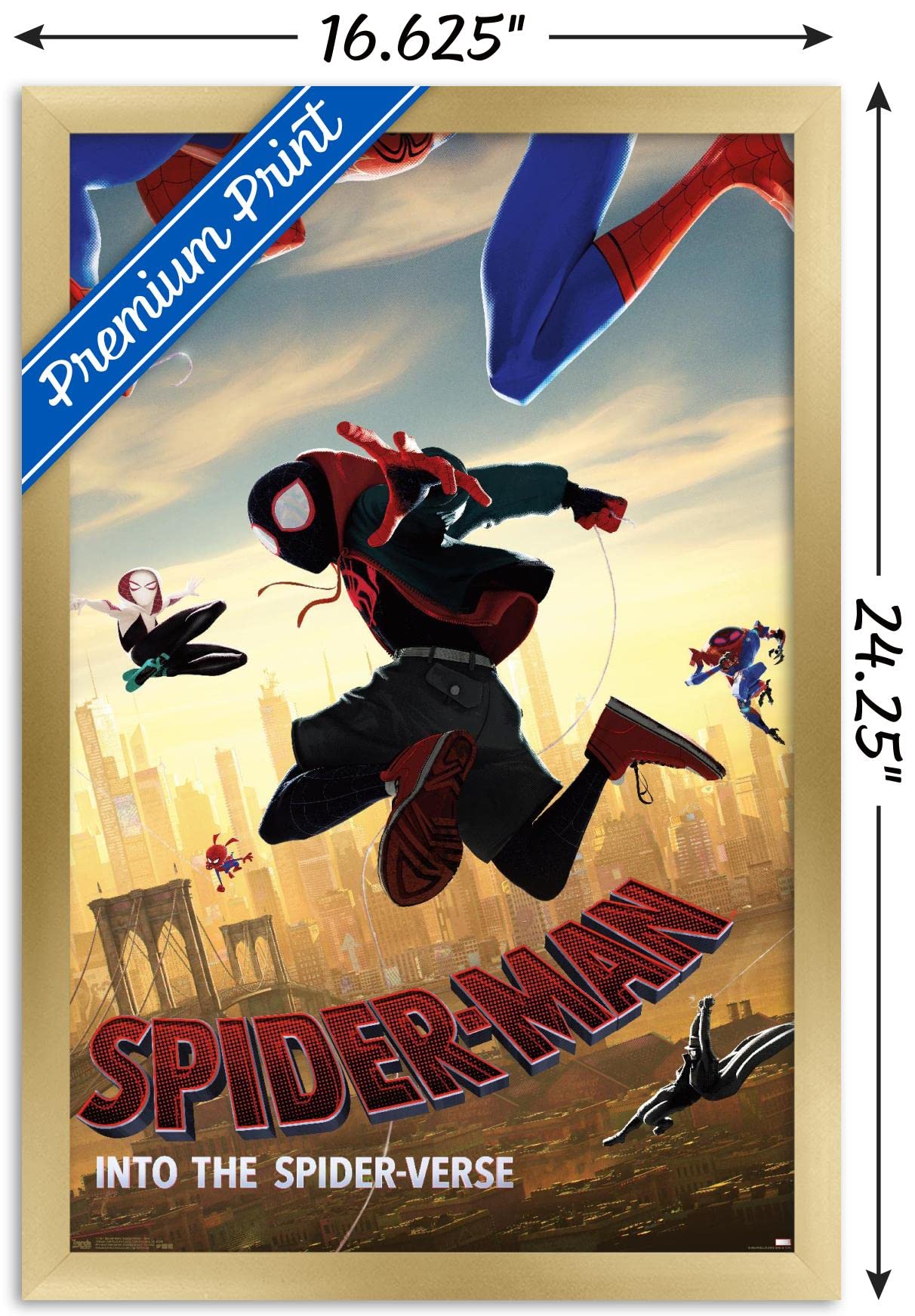 Trends International Marvel Mcu - Spider-Man - Into The Spider-Verse - Dive Wall Poster, 14.725'' X 22.375'', Gold Framed Versio