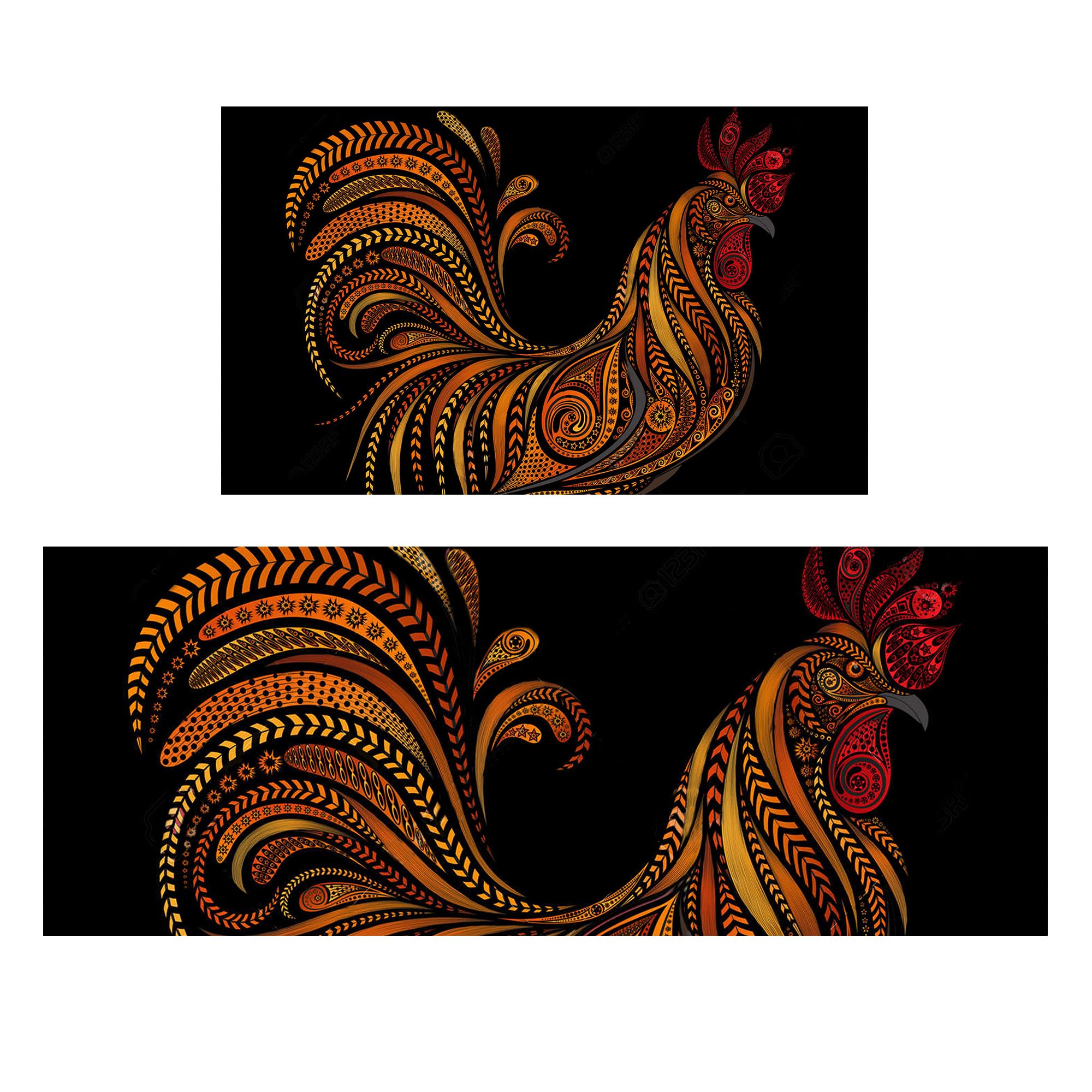 Linen Geometric Rooster Kitchen Rugs And Mats For Floor 2 Piece Sets, Farmhouse Rooster Kitchen Rug, Black Chicken Kitchen Mat I