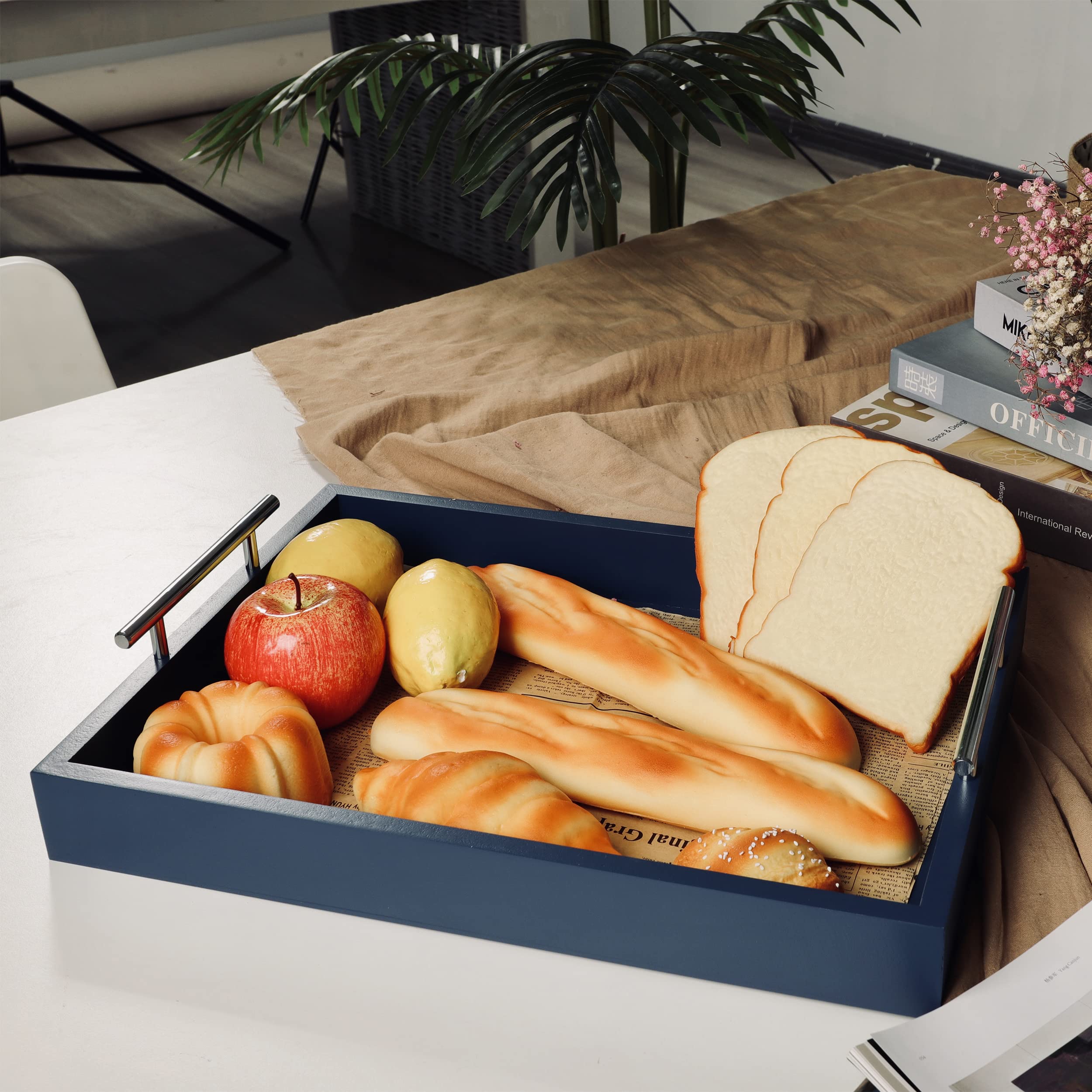 Jjsqylan Wooden Serving Tray With Handles Rectangle Breakfast Tray For Coffee Table Decorative Ottoman Tray 16   X 12    For All