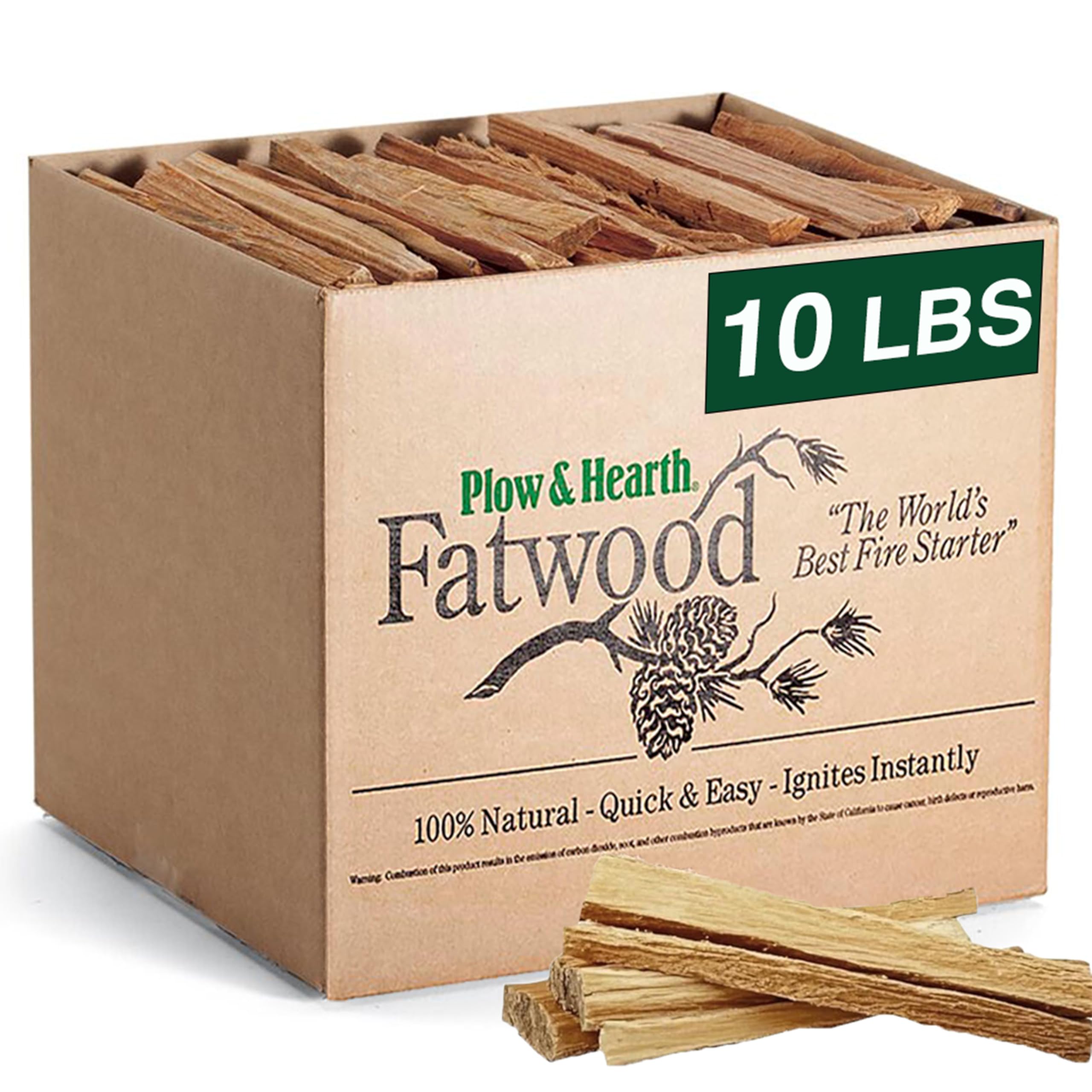Plow & Hearth 10 LBS Fatwood Fire Starter Sticks Organic Kindling, Easy Ignition Fat Wood, All Natural Firestarters for Fire Pit