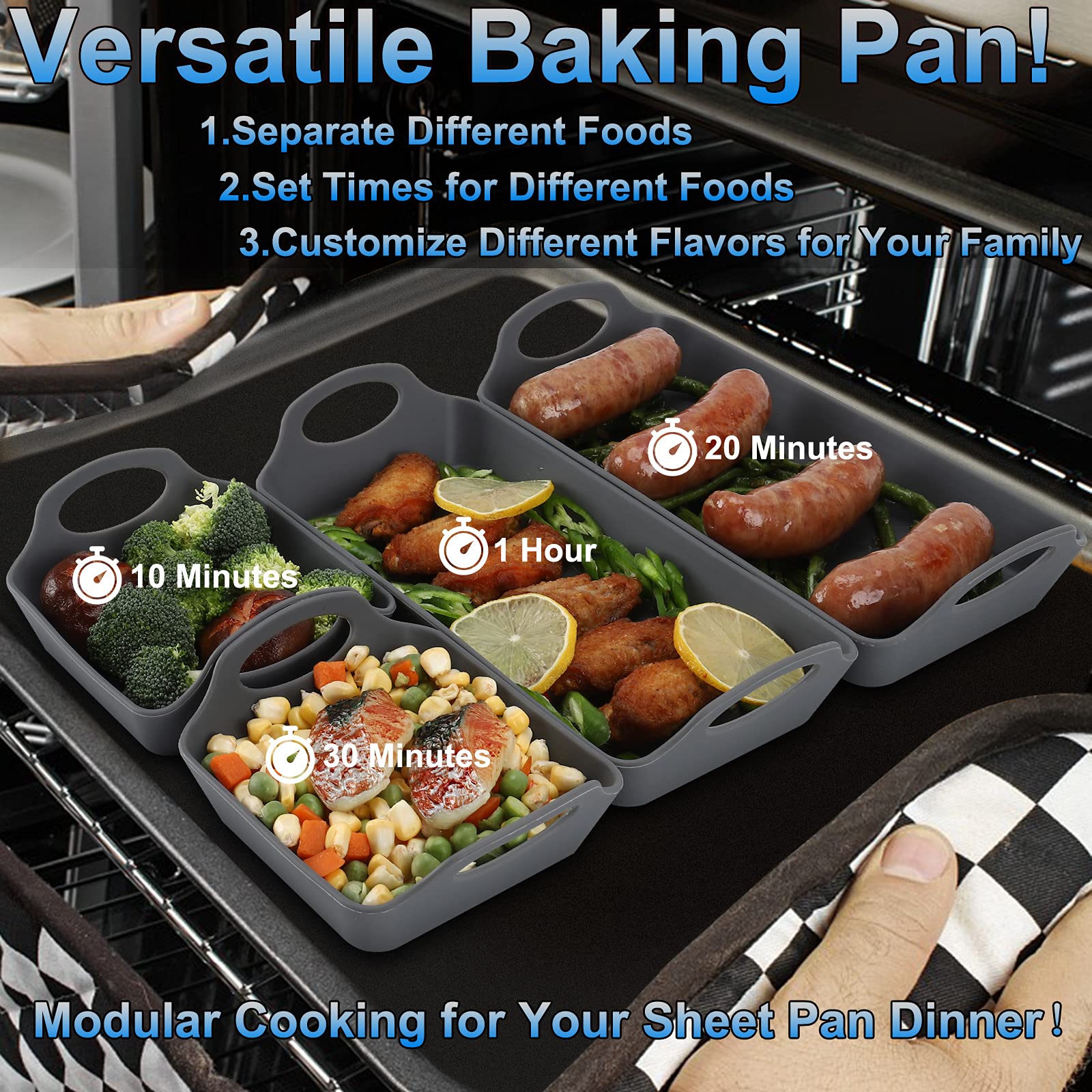 Pinzovemo Silicone Baking Sheet Pan Dividers,Sturdy Heatproof Handles Nonstick Tray,Cooking Reimagined,Reusable Bakeware Set For