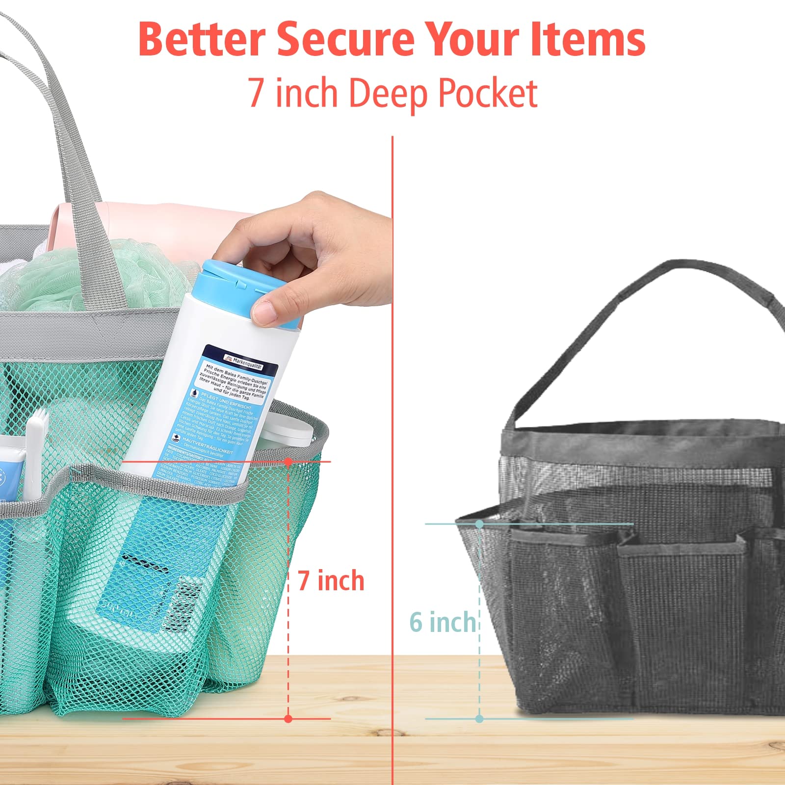 F-Color Mesh Shower Caddy Portable, Upgrade Deeper 7 Pockets Shower Caddy Basket Bag For College Dorm Room Toiletry Bathroom Ess