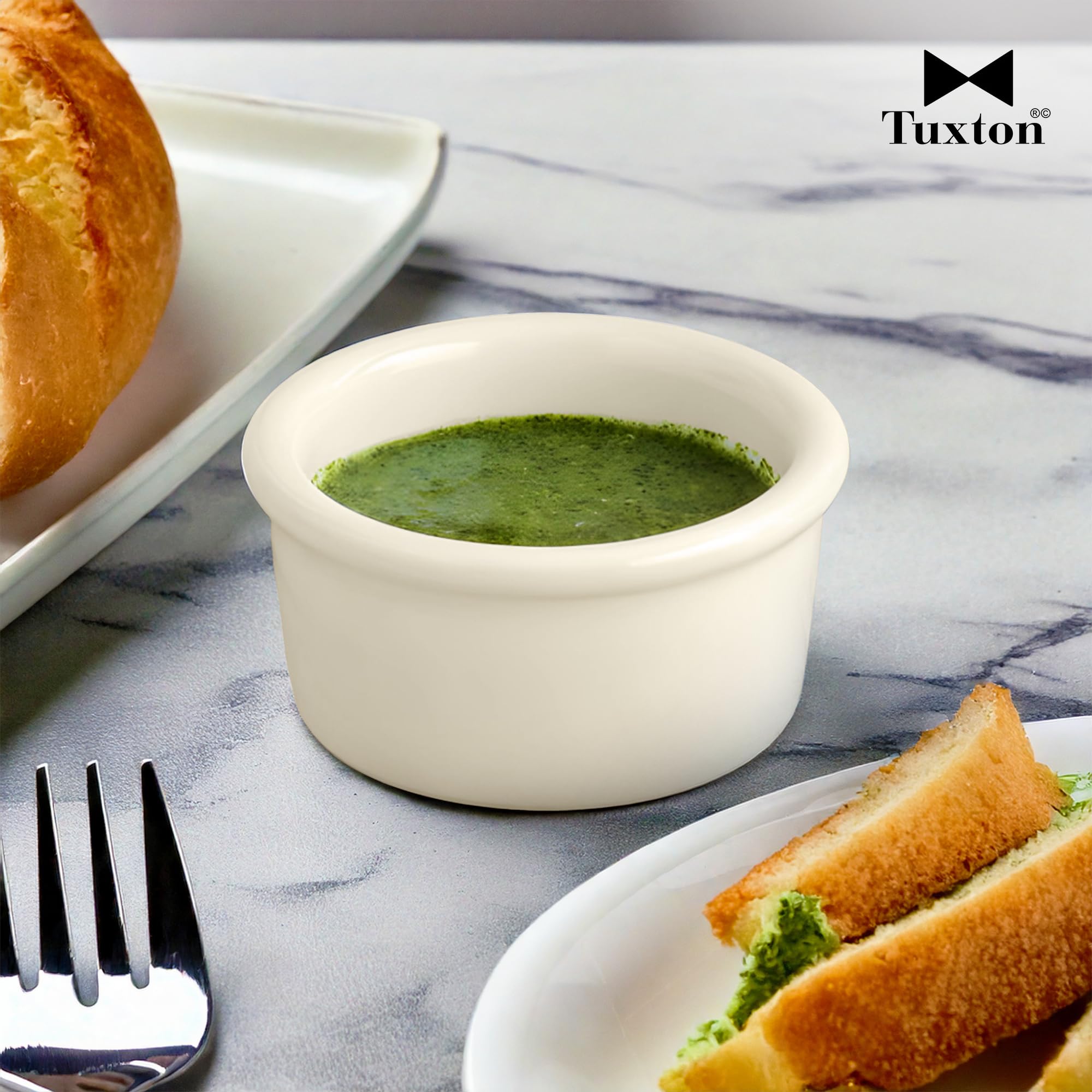 Tuxton China Bex-035 Ramekin, 3-1/2 Oz., 3-1/4'' Dia. X 1-5/8''H, Microwave & Dishwasher Safe, Oven Proof, Fully Vitrified, Lead