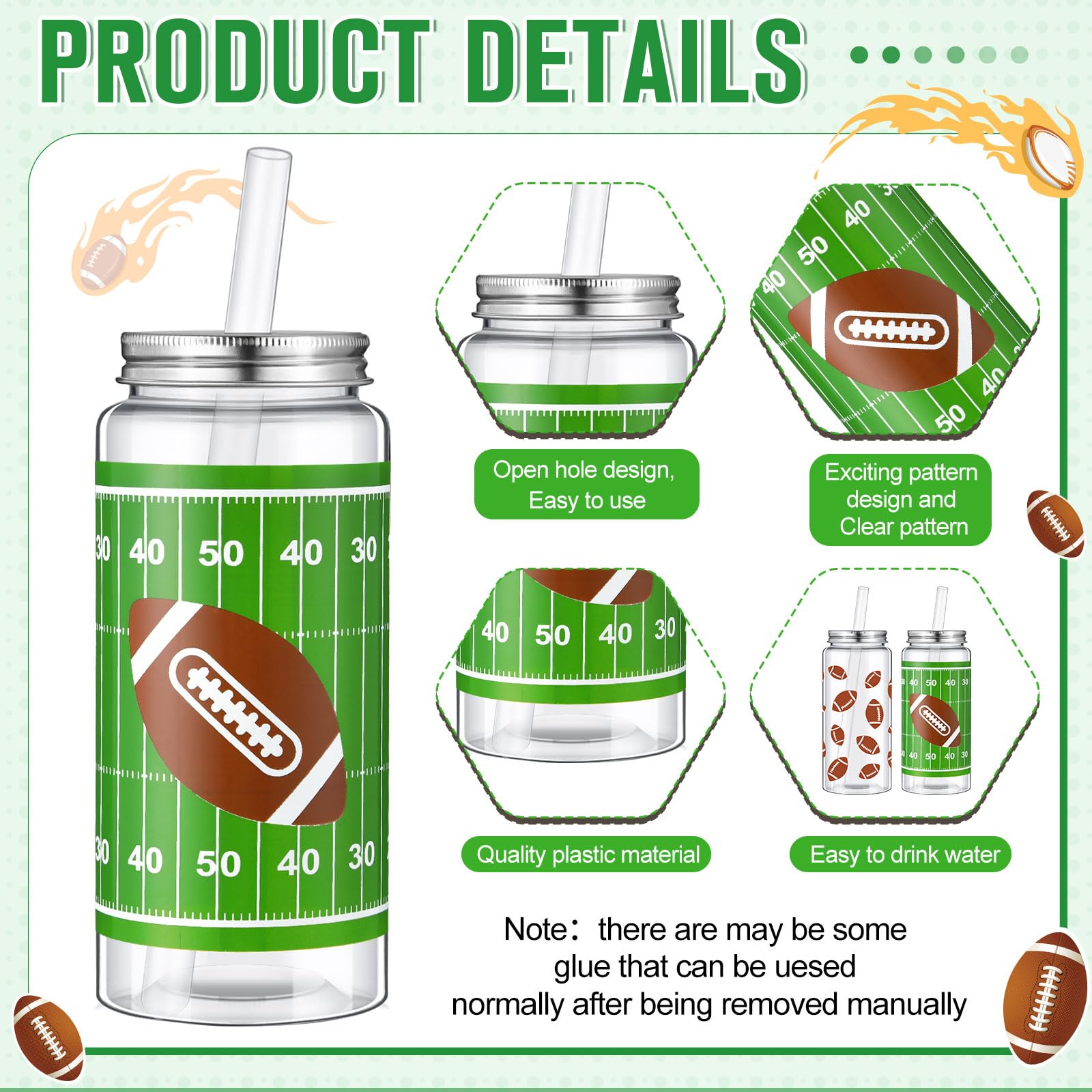 SmoothNovelty 24 Pcs 16.9 Oz Football Plastic Cups Bulk Football Cooling Towel Set Include 12 Footballs Theme Cups with Straw an