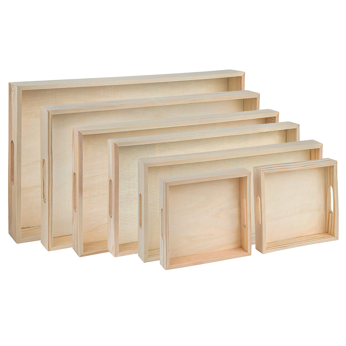 Wooden Serving Tray With Handles - 7 Piece Nested Breakfast Tray - Wood Crafts Trays For Organizing | Bathroom Tray - Food Trays