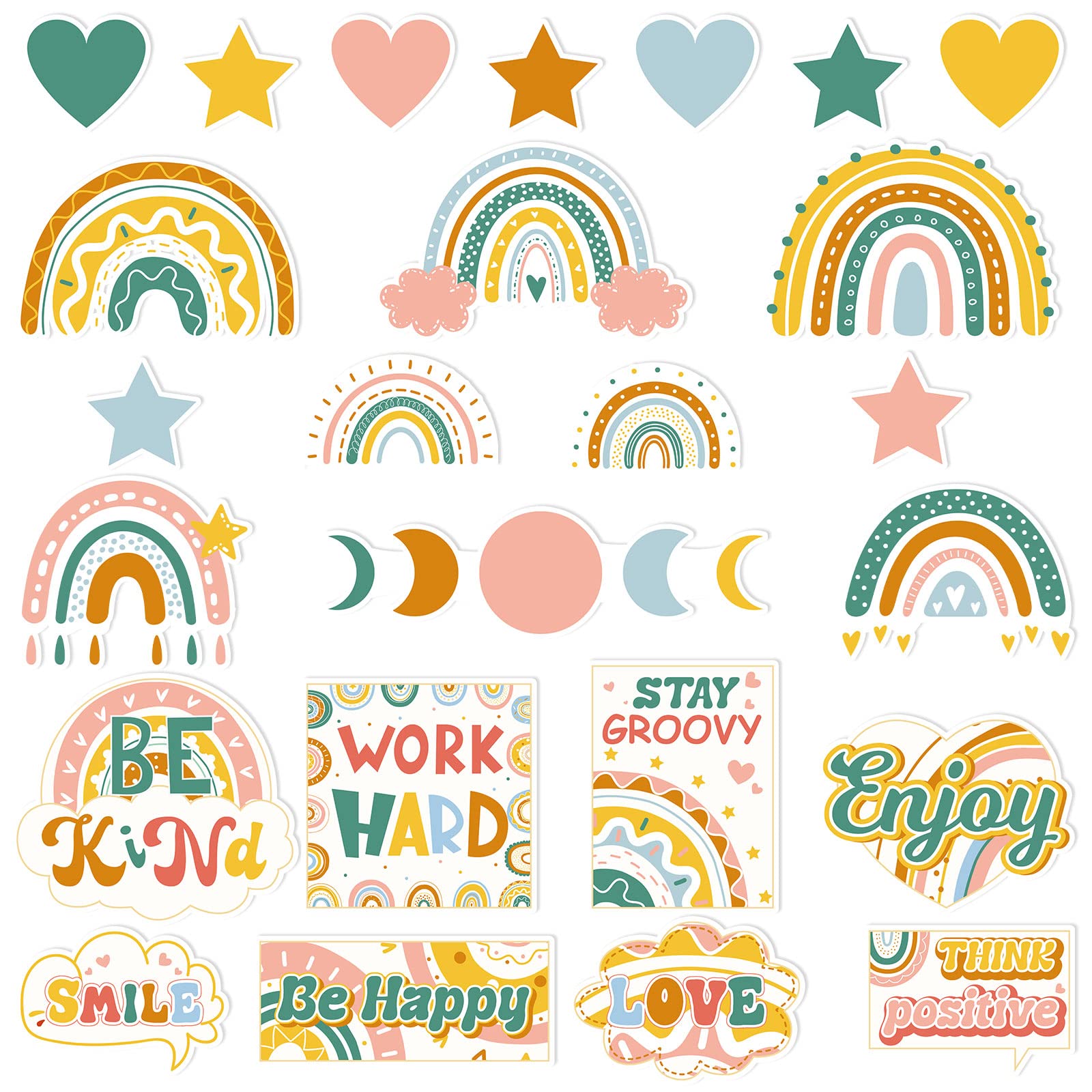 Whaline 25Pcs Boho Inspirational Magnets For Students Back To School Rainbow Star Motivational Magnetic Stickers Removable Refri