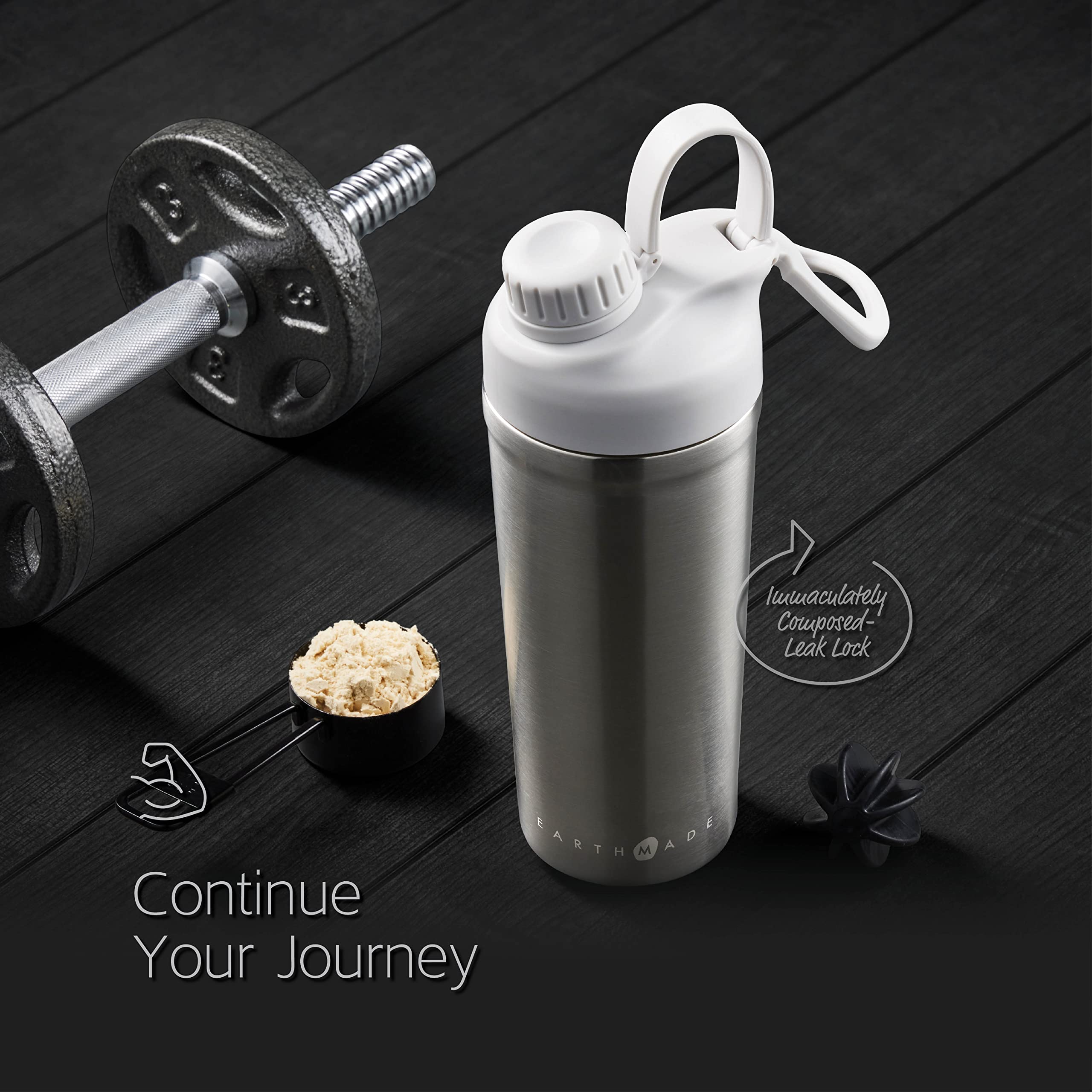 Earthmade Protein Shaker Bottle Stainless Steel, 26 Oz Insulated Shaker Bottles For Protein Mixes Keeps Cold For 30 Hours, Added