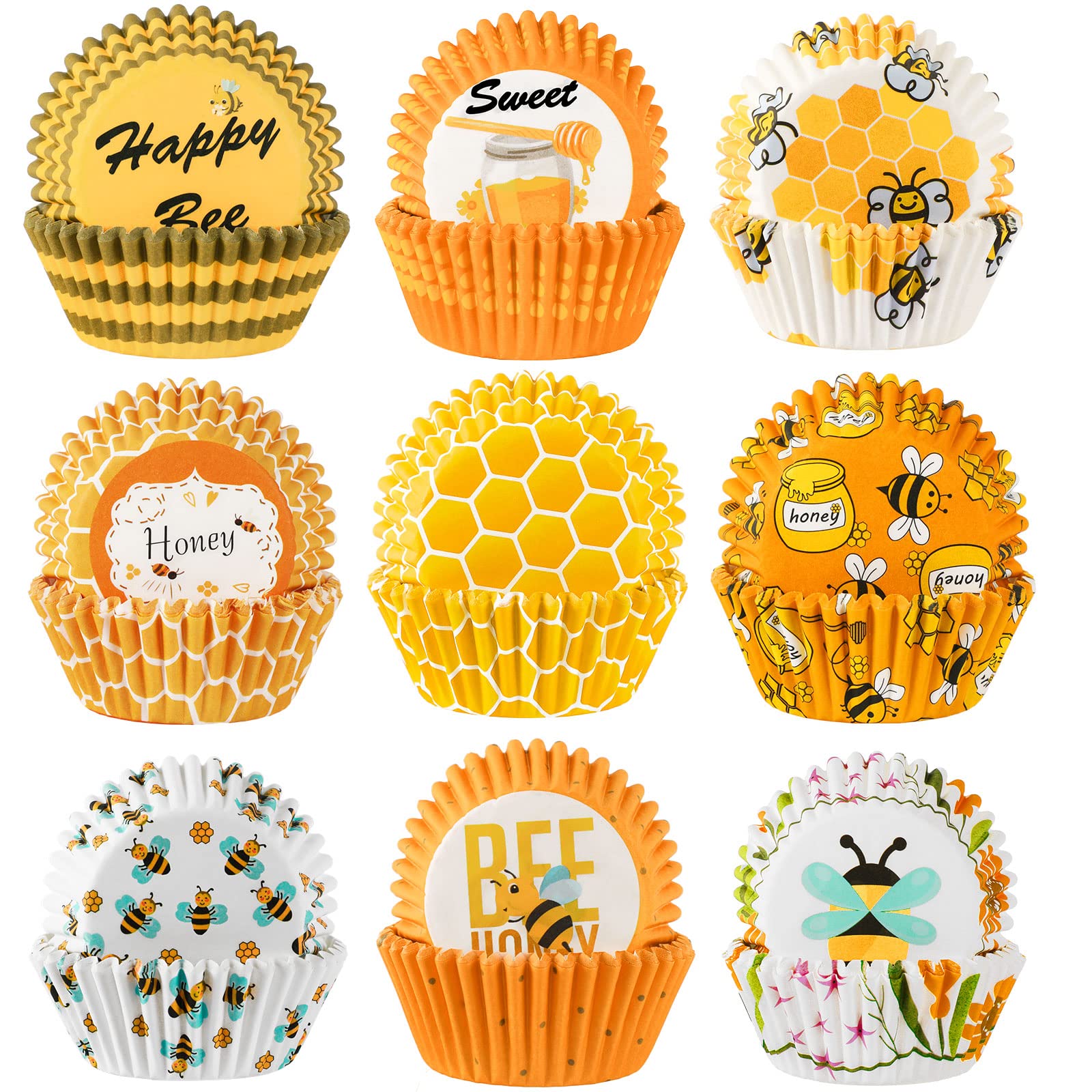 Sannix 450Pcs Bee Cupcake Liners, Bee Party Baking Cups Cupcake Wrappers Yellow Cupcake Liners For Bee Party Decorations Baby Sh