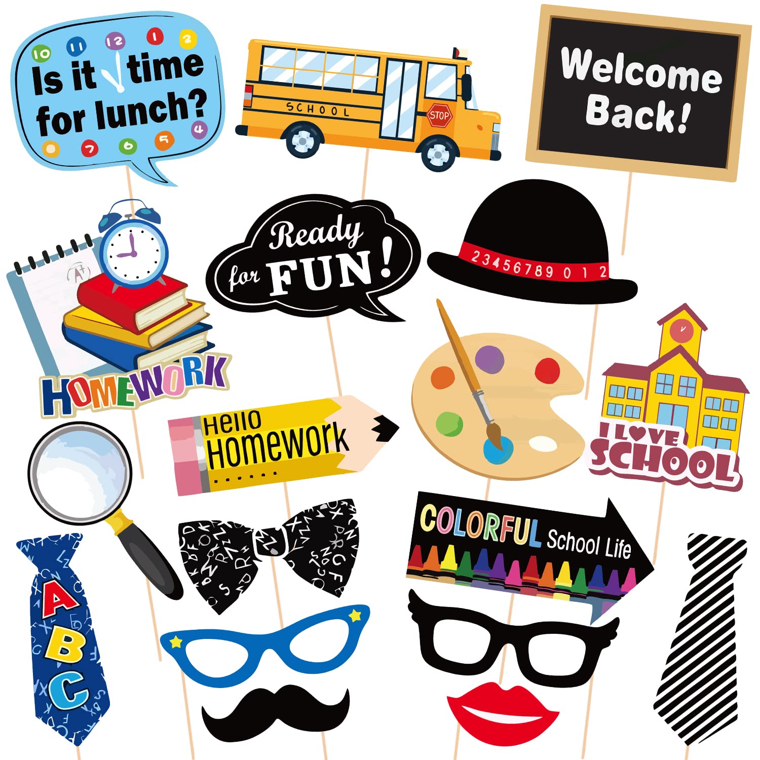 Zyozique 18 Sets Back to School Photo Booth Props Kit  First Day of School Camera Props Kit Party Supplies for Kids and Adults