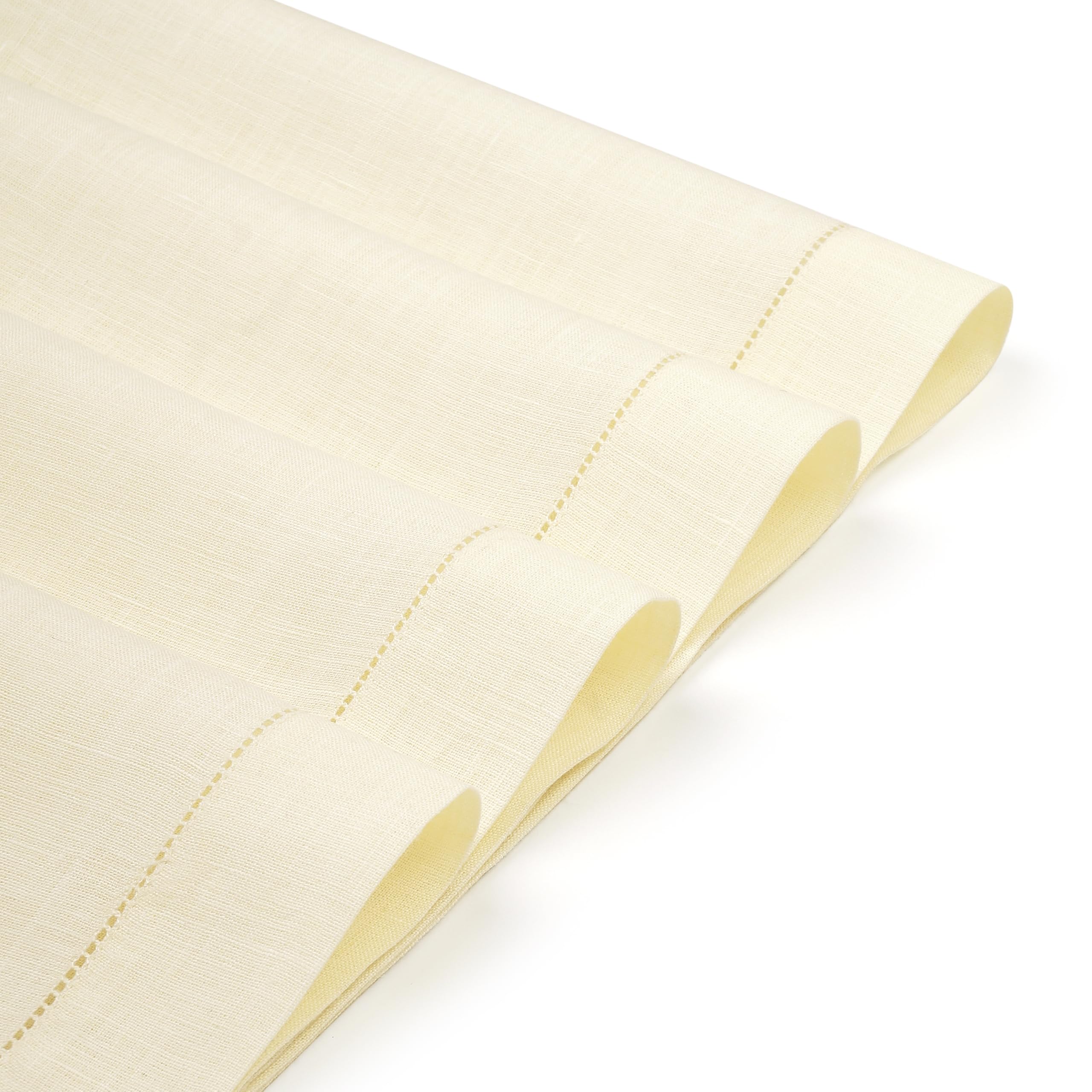 D'Moksha Homes Linen Placemats Set Of 4-100% Pure Linen Cream Placemats 14 X 19 Inch - Classic Hemstitch, Washable Cream Placema