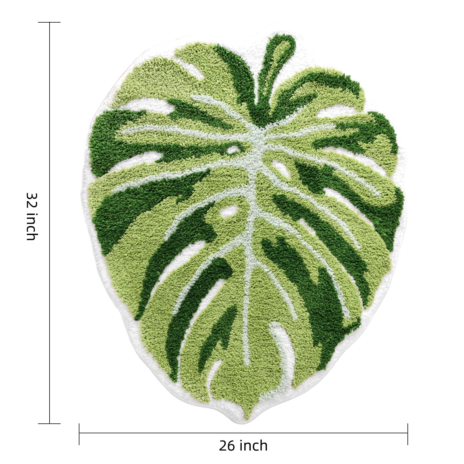 Panstar Large Monstera Leaf Bath Mat, Non Slip Green Plant Bathroom Rug, Absorbent Cute Palm Shaped Bathtub Rug Bathroom Plush S