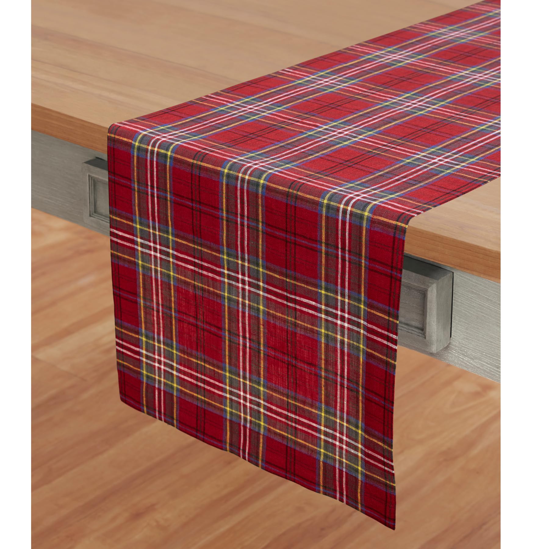 Solino Home Table Runner 90 Inches Long - 100% Pure Linen Red Classic Tartan Plaid Table Runner 14 X 90 Inch - Handcrafted And M