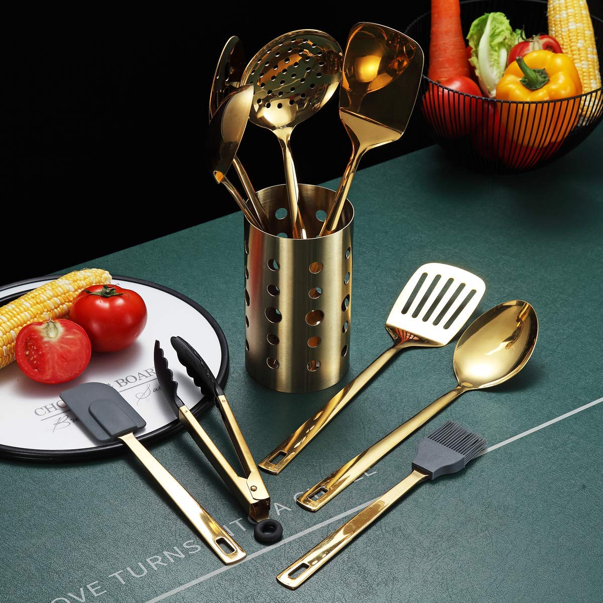 Berglander Gold Cooking Utensils Set, Stainless Steel 13 Pieces Kitchen Utensils Set With Titanium Gold Plating, Kitchen Tools S