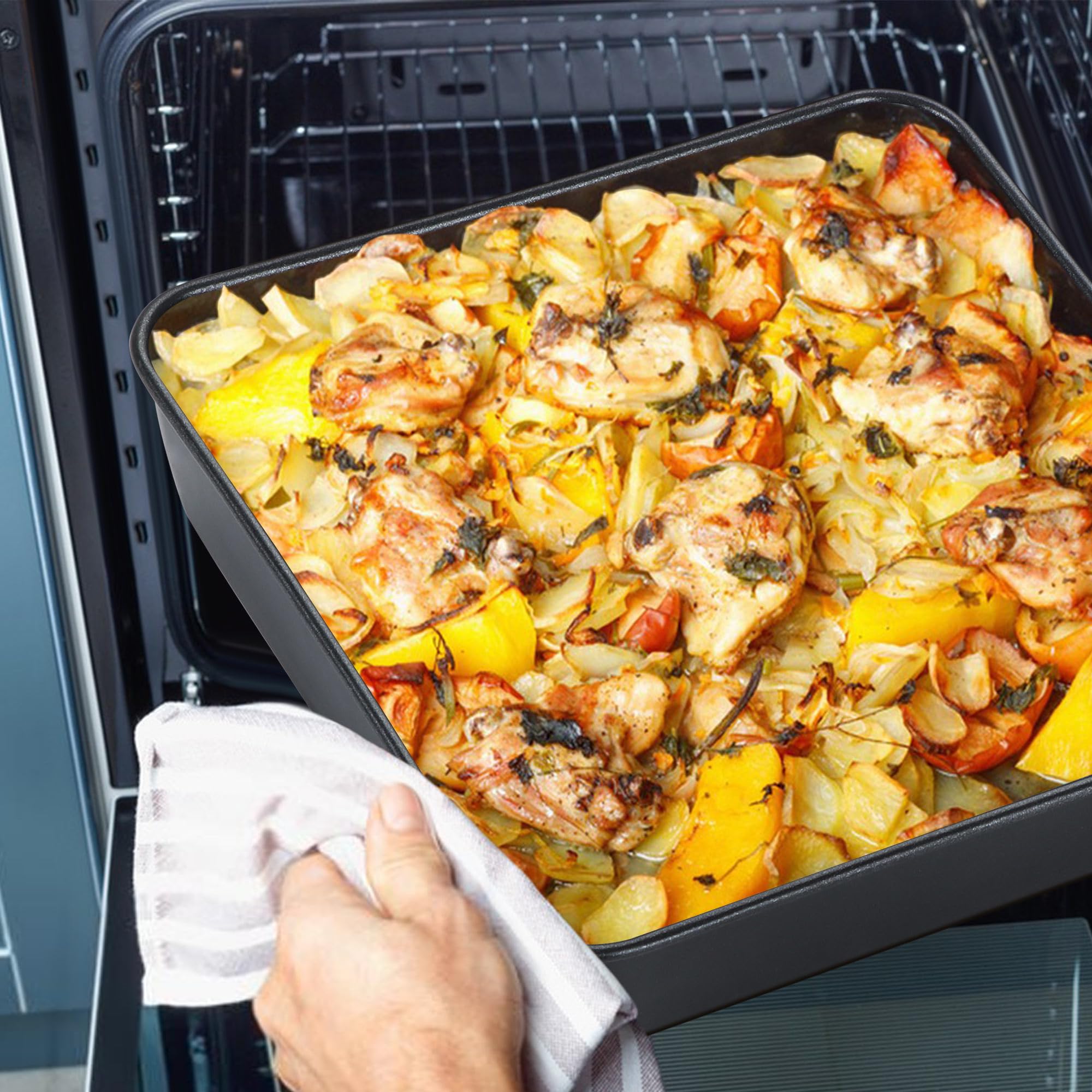 9X9 Inch Square Baking Pan With Lid Set, E-Far Nonstick Square Cake Pans Metal Bakeware For Oven Cooking Lasagna Brownies, Stain
