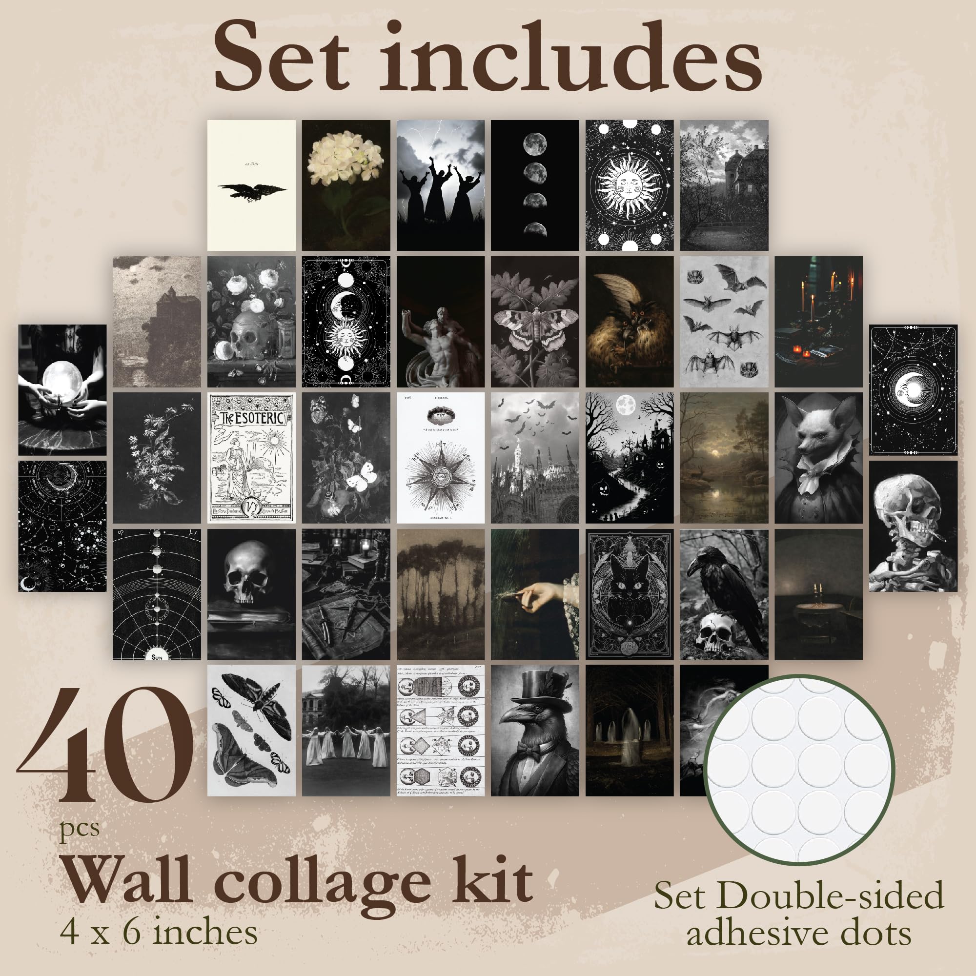 97 Decor Witchy Decor Aesthetic - 40 Pcs Gothic Wall Decor, Moody Spooky Home Decor, Goth Room Decor For Bedroom, Gothic Hallowe