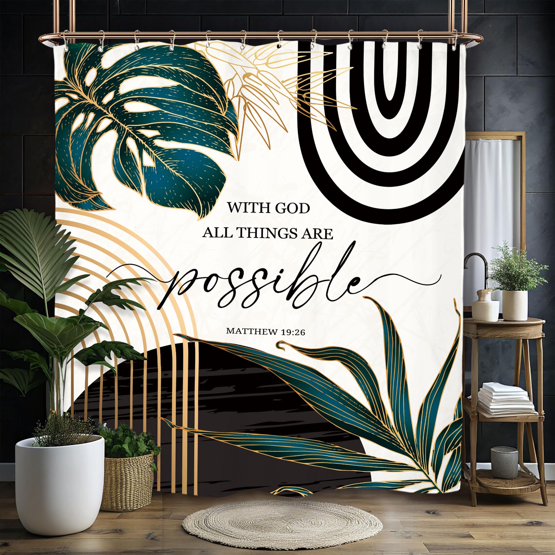 Miyotaa Abstract Bible Quotes Shower Curtain Set 60Wx71H Inches Minimalist Aesthetic Modern Contemporary Inspirational Motivatio