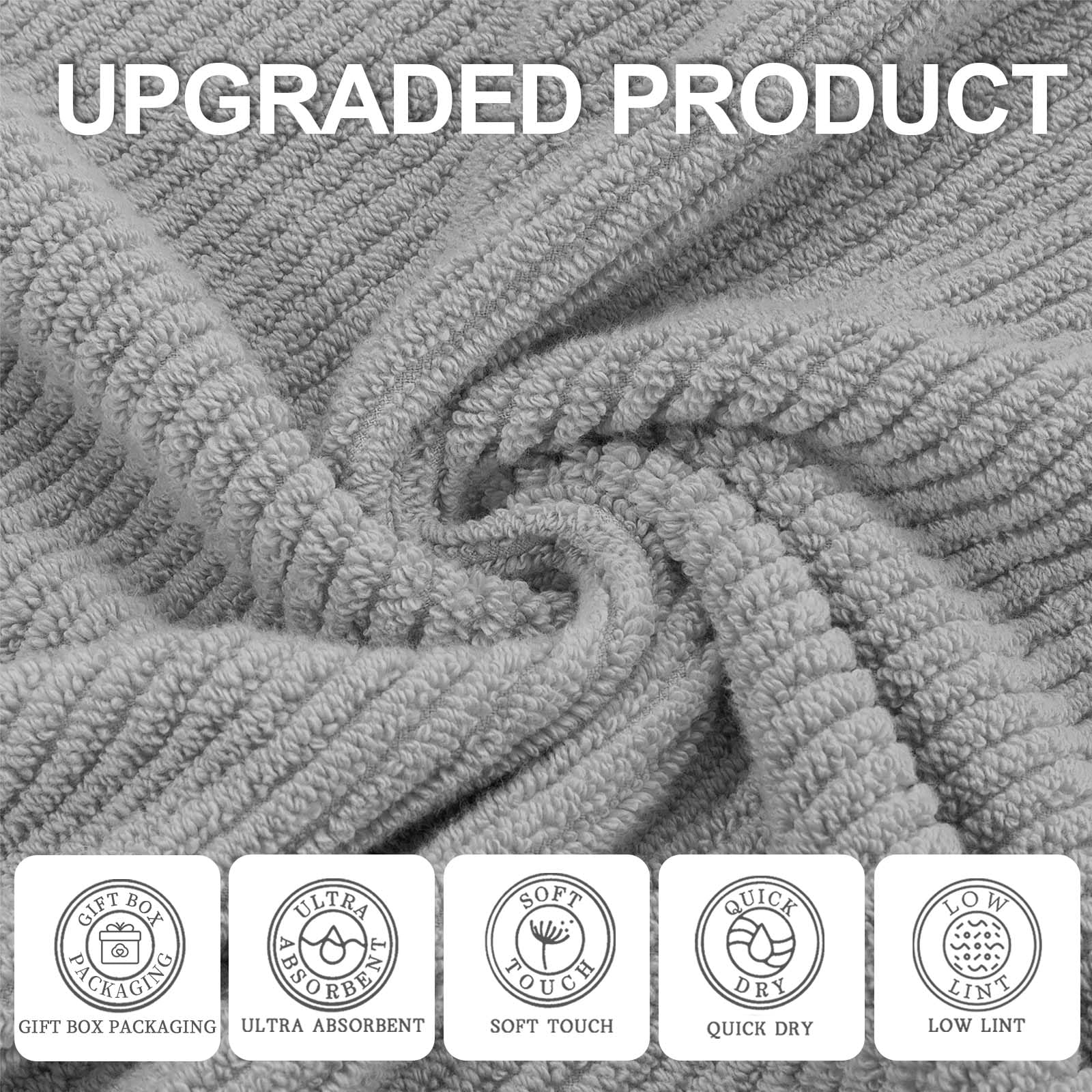 Voova & Movas Grey Bathroom Towel Sets - 100% Cotton | Lightweight | Quick Dry | Thick | Soft, 6 Piece Towel Set, 2 Large Bath 3