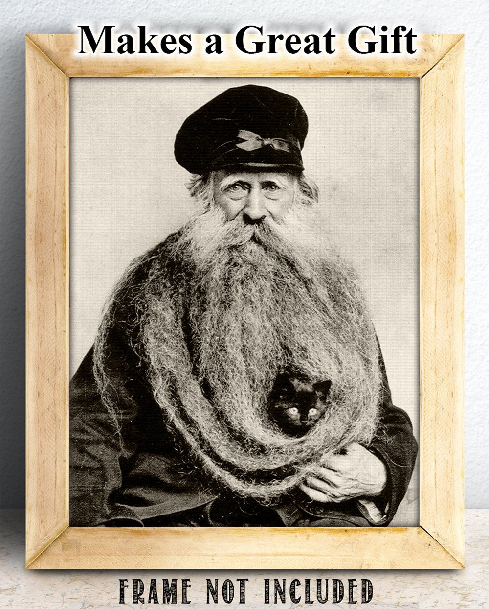 Lone Star Art Quirky Kitten Hiding In Old Mans Giant Beard Bizarre Strange Weird Vintage Photo - 11X14 Unframed Print - Perfect