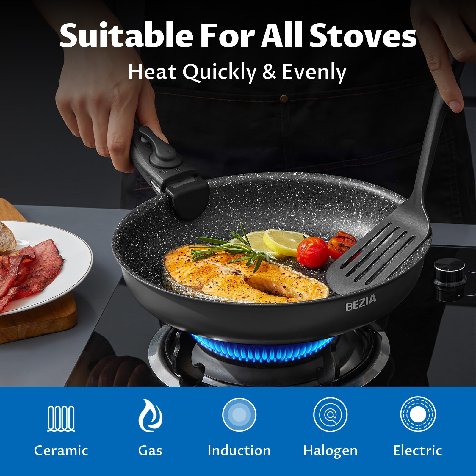 Induction Cookware Set 10 Pieces, Nonstick Pots and Pans Set with Detachable Handles, for All Hobs, Stackable Design, Dishwasher
