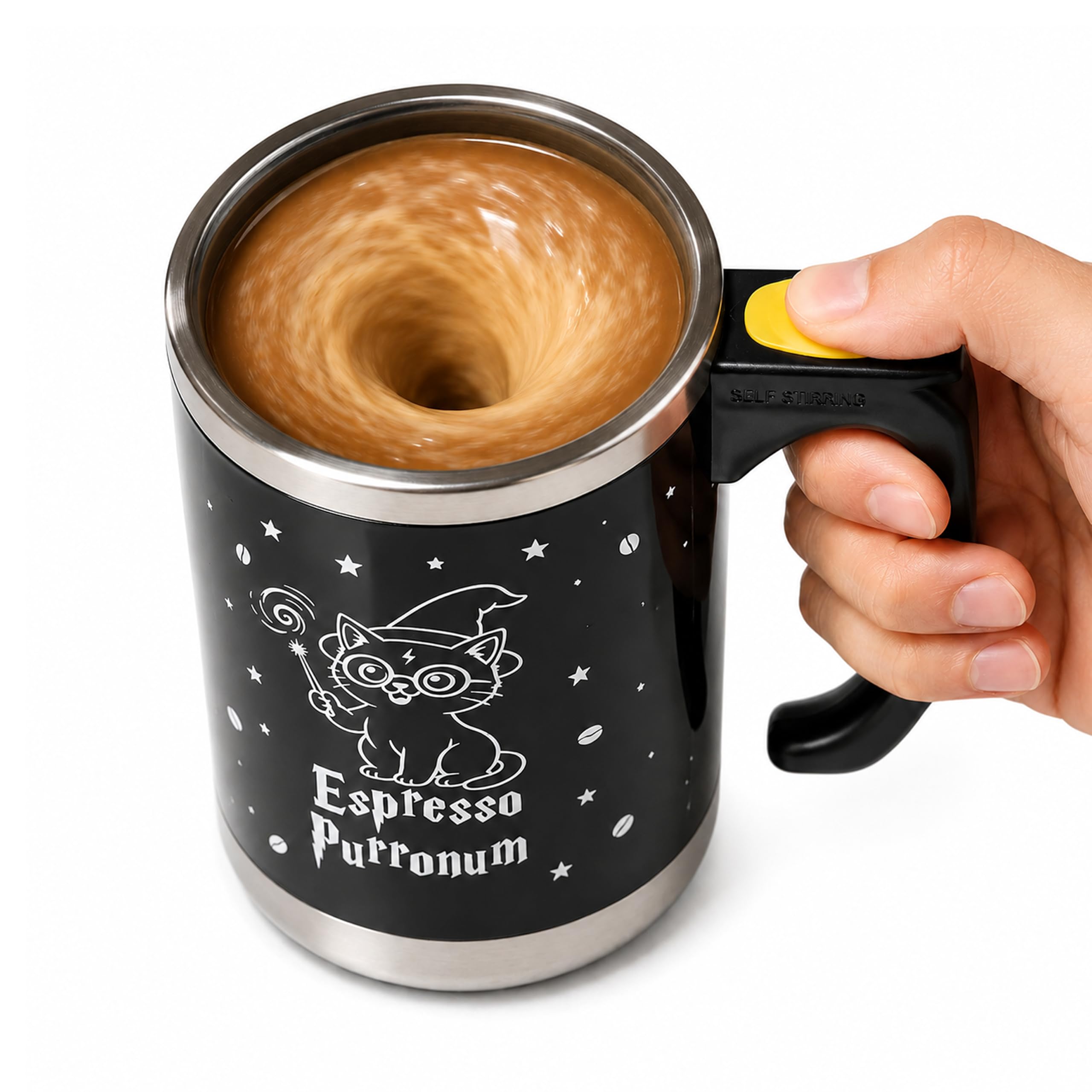 Nova Vault Self Stirring Wizard Cat Mug Espresso Purronum, Funny Cat Lover Gift, Magic Wizard Novelty Mug for Coffee, Cocoa, Tea