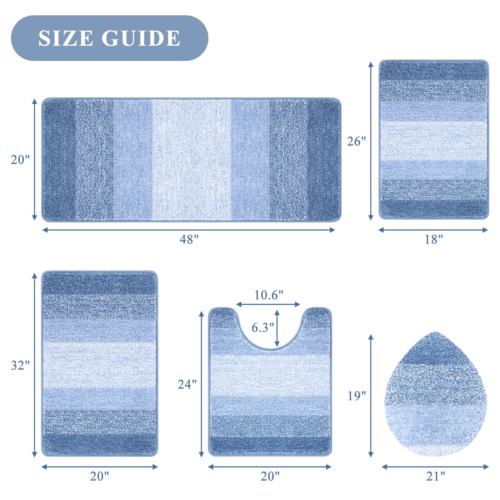 Bsmathom Bathroom Rugs Sets 5 Piece With Toilet Lid Cover, Soft Absorbent Bath Mats For Bathroom, Non Slip Washable Bathroom Mat