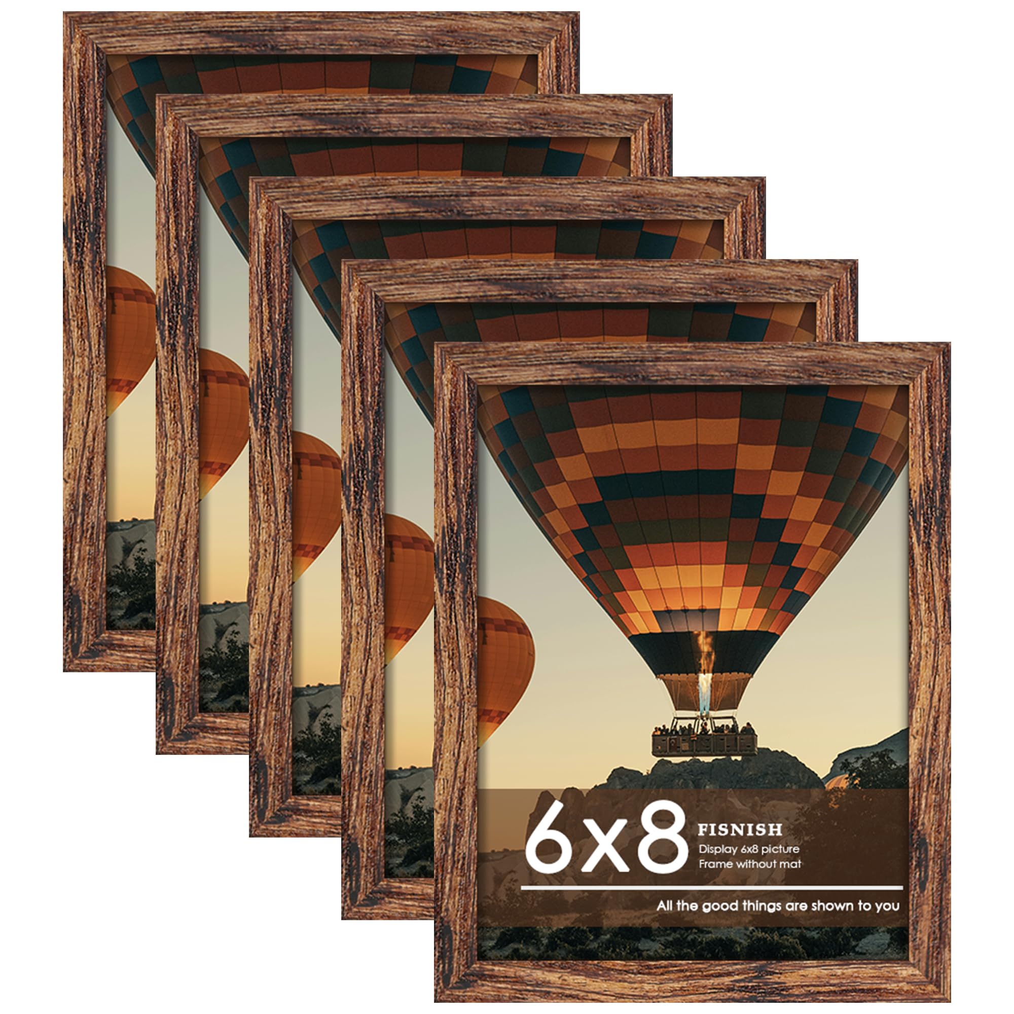Fisnish 6x8 Picture Frame 5 Pack, Classic Brown Photo Frame for Hanging or Tabletop Display