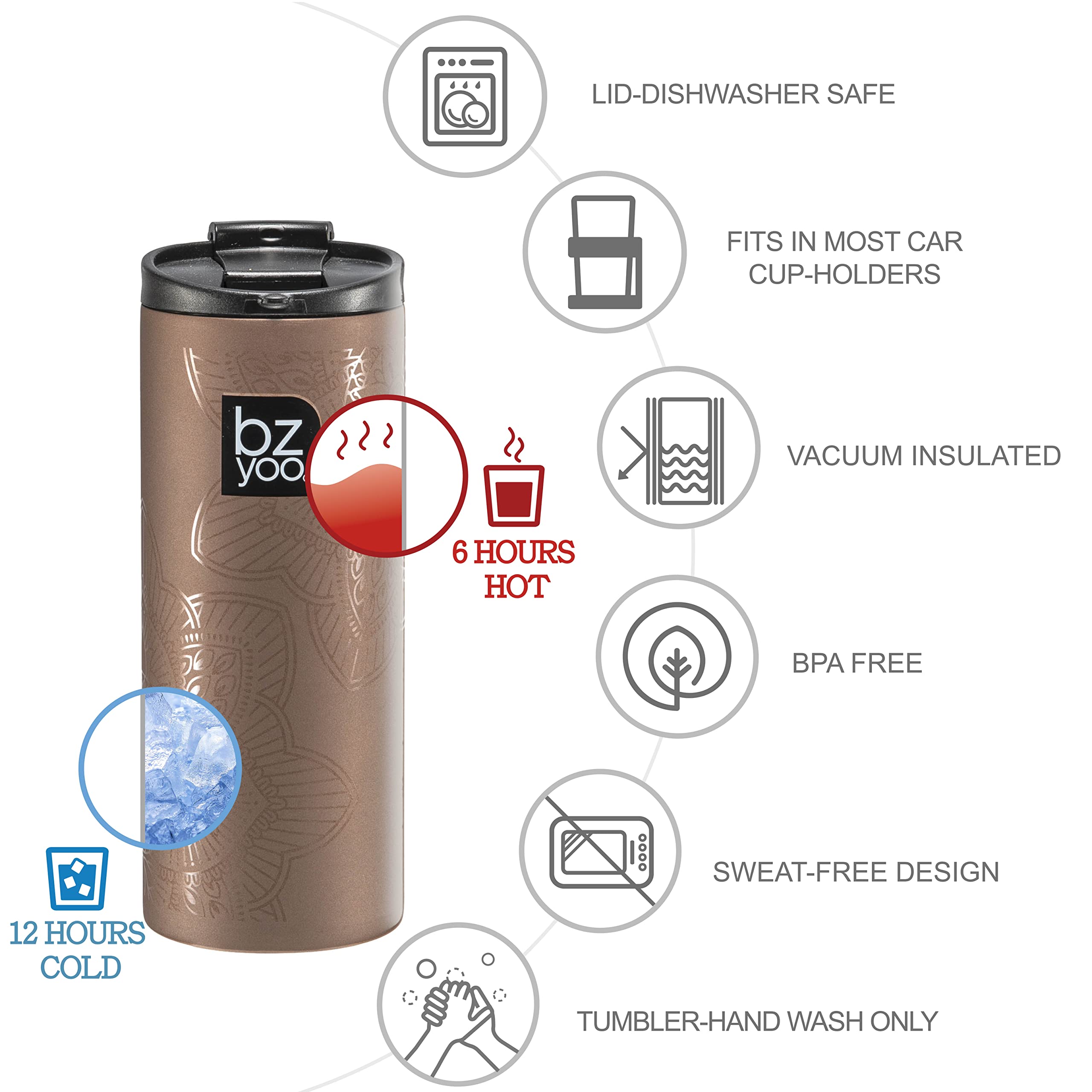 Bzyoo Brew 12Oz Stainless Vacuum Insulated Skinny Tumbler Coffee Drinking Mug Water Thermal Bottle With Leak Proof Lid For Every