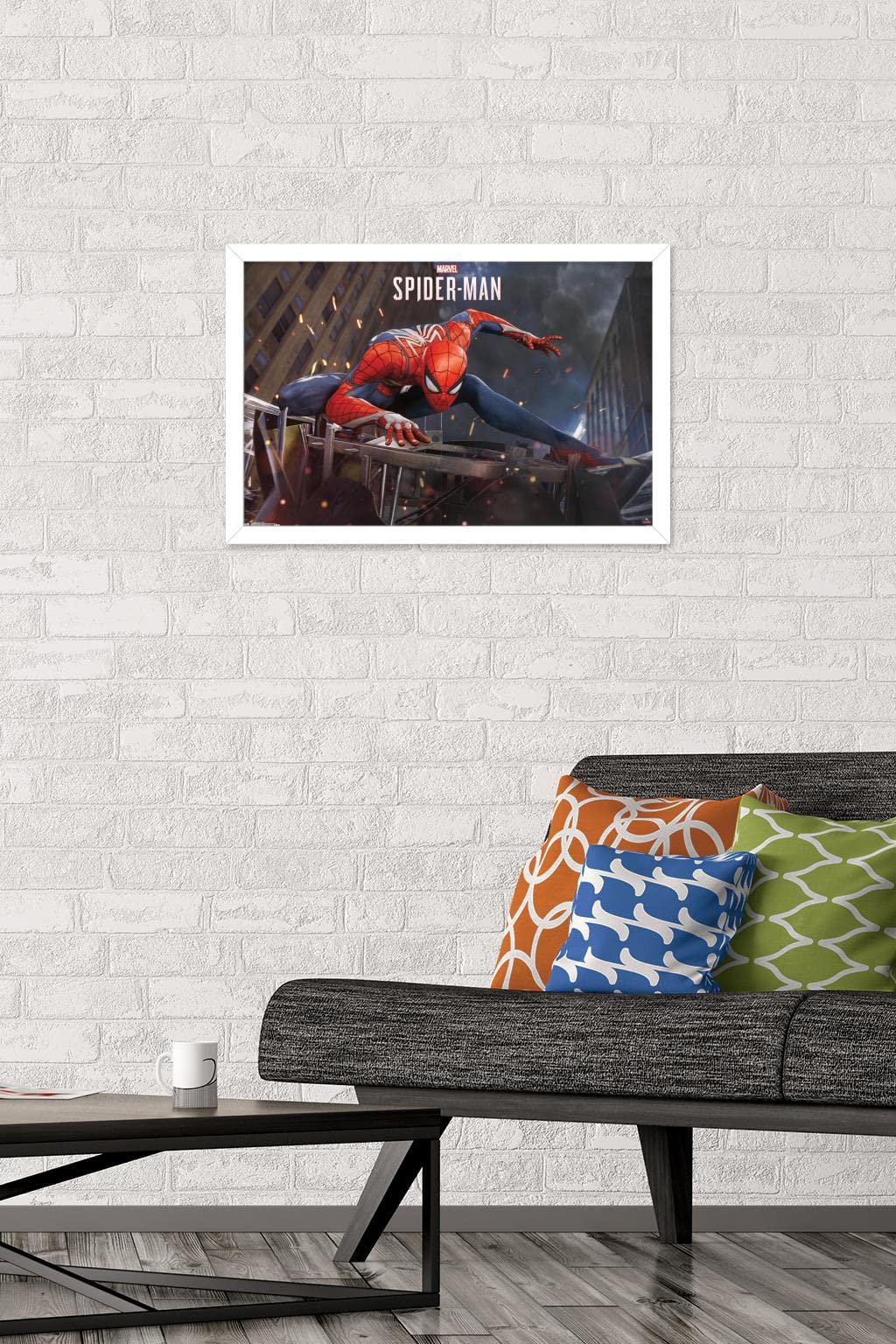 Trends International Marvel Comics - Spider-Man - Action Wall Poster, 14.725'' X 22.375'', White Framed Version
