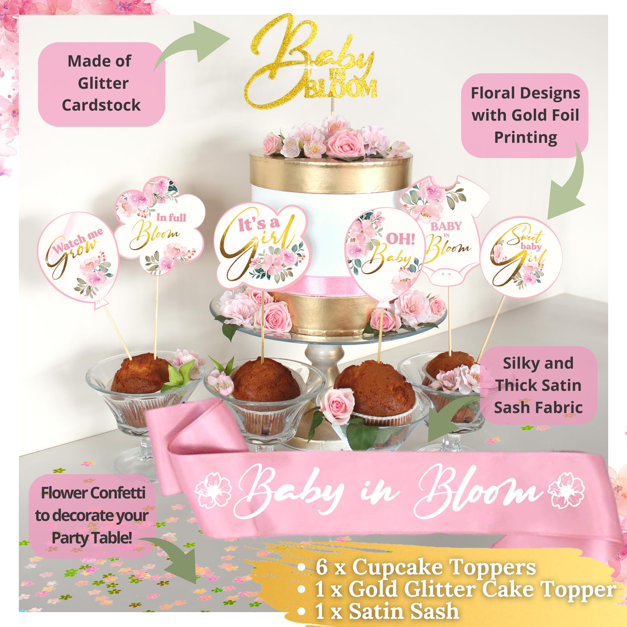 338 Pc Baby In Bloom Baby Shower Decorations For Girl - Balloon Arch Garland & Baby Boxes With Letters, Backdrop, Cake Topers, S