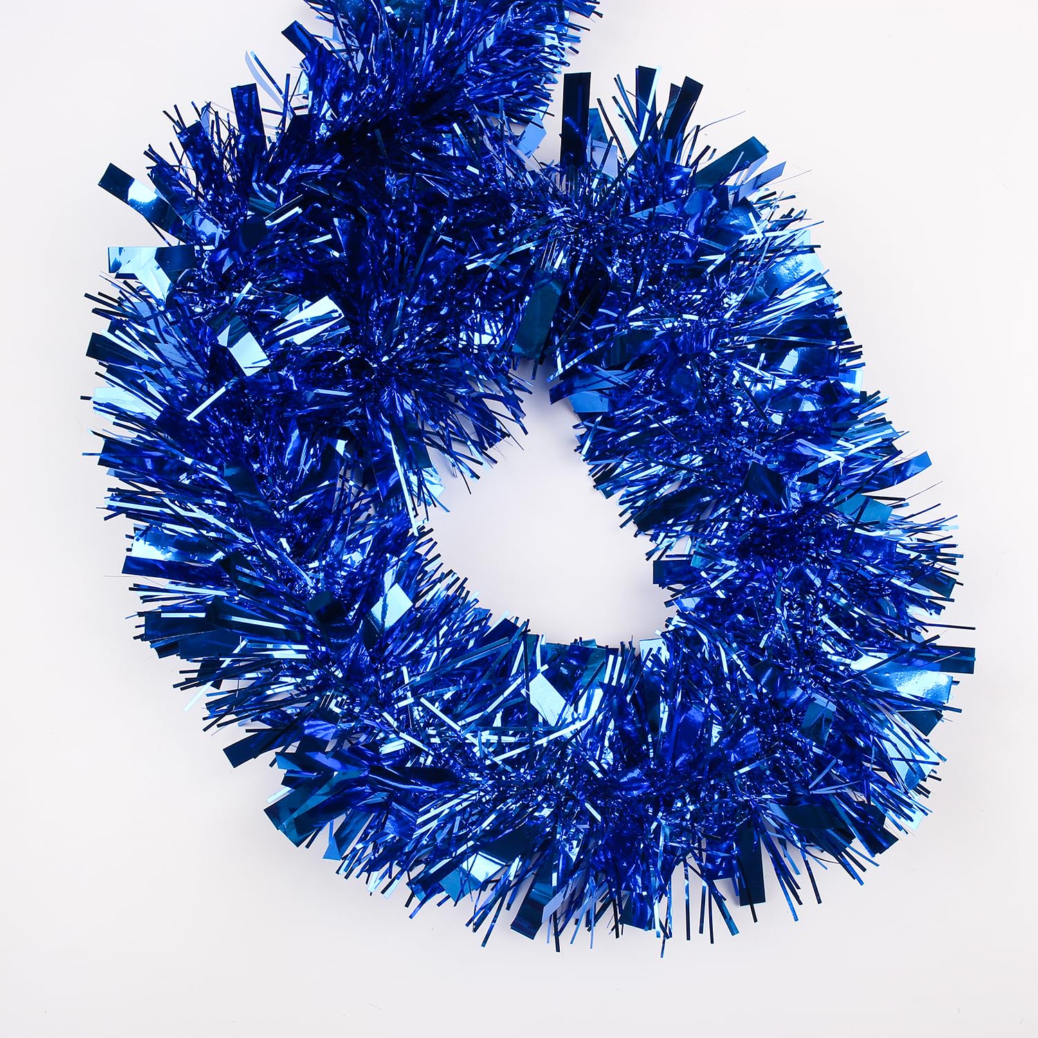 LZZYWYDTT 33FT Christmas Tinsel Garland,Blue Shiny Metallic Foil Decorations for Parade Floats, Halloween, Christmas Tree, New Y