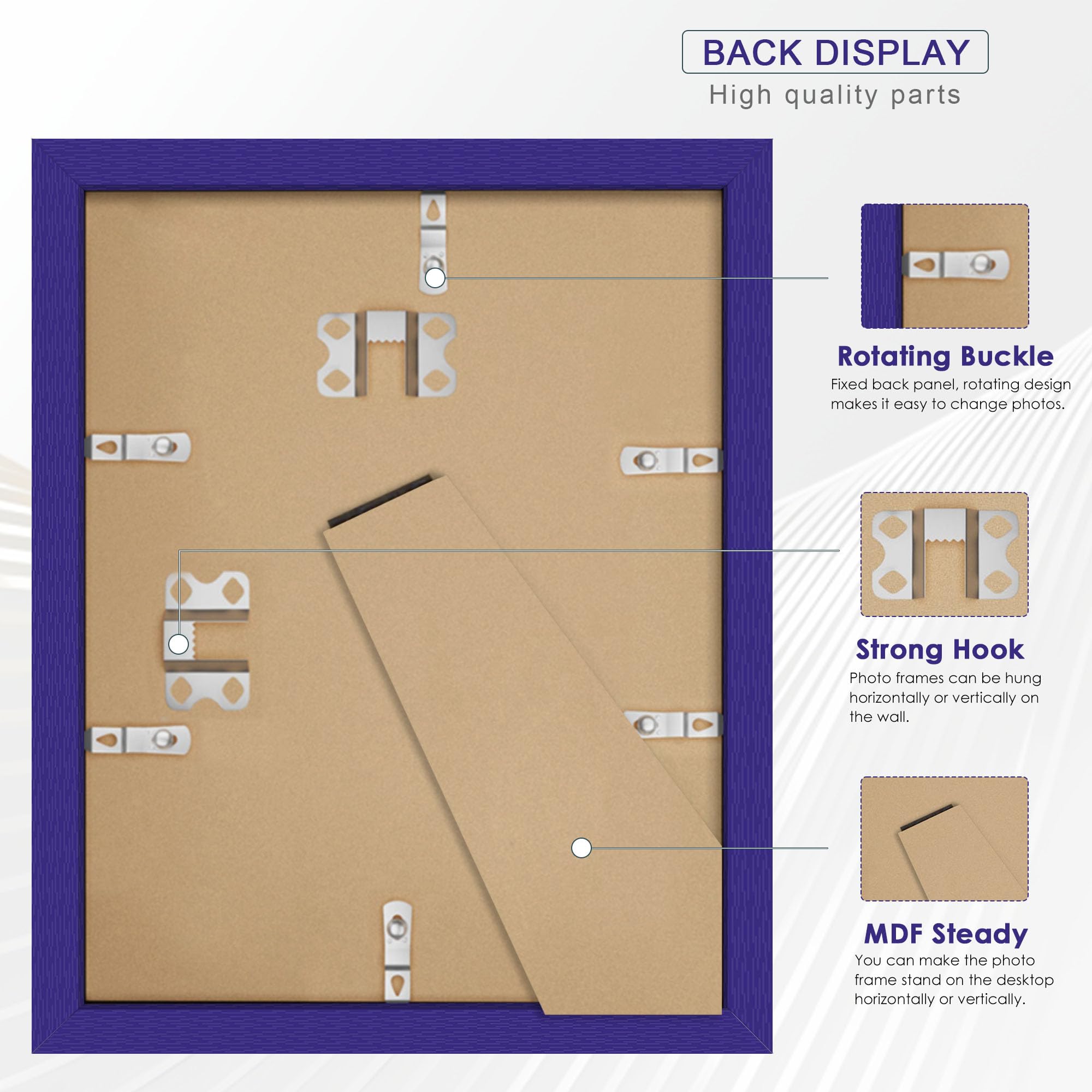 Fisnish 11x14 Picture Frame, for Tabletop Display, Horizontal or Vertical Wall Mounting, Blue
