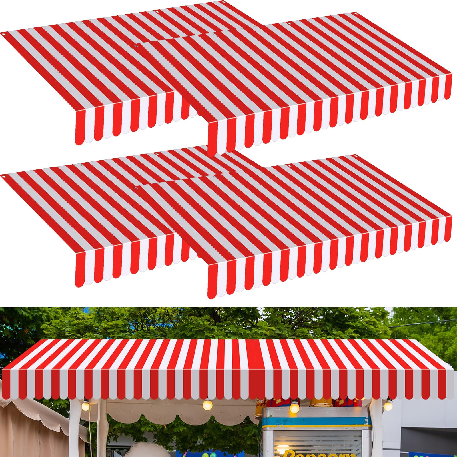 Preboun 4 Pcs 27.6  x 59   Circus Awning Decor Decorations Striped Carnival Tent Awning Decorations Red and White Wall Decor Hal