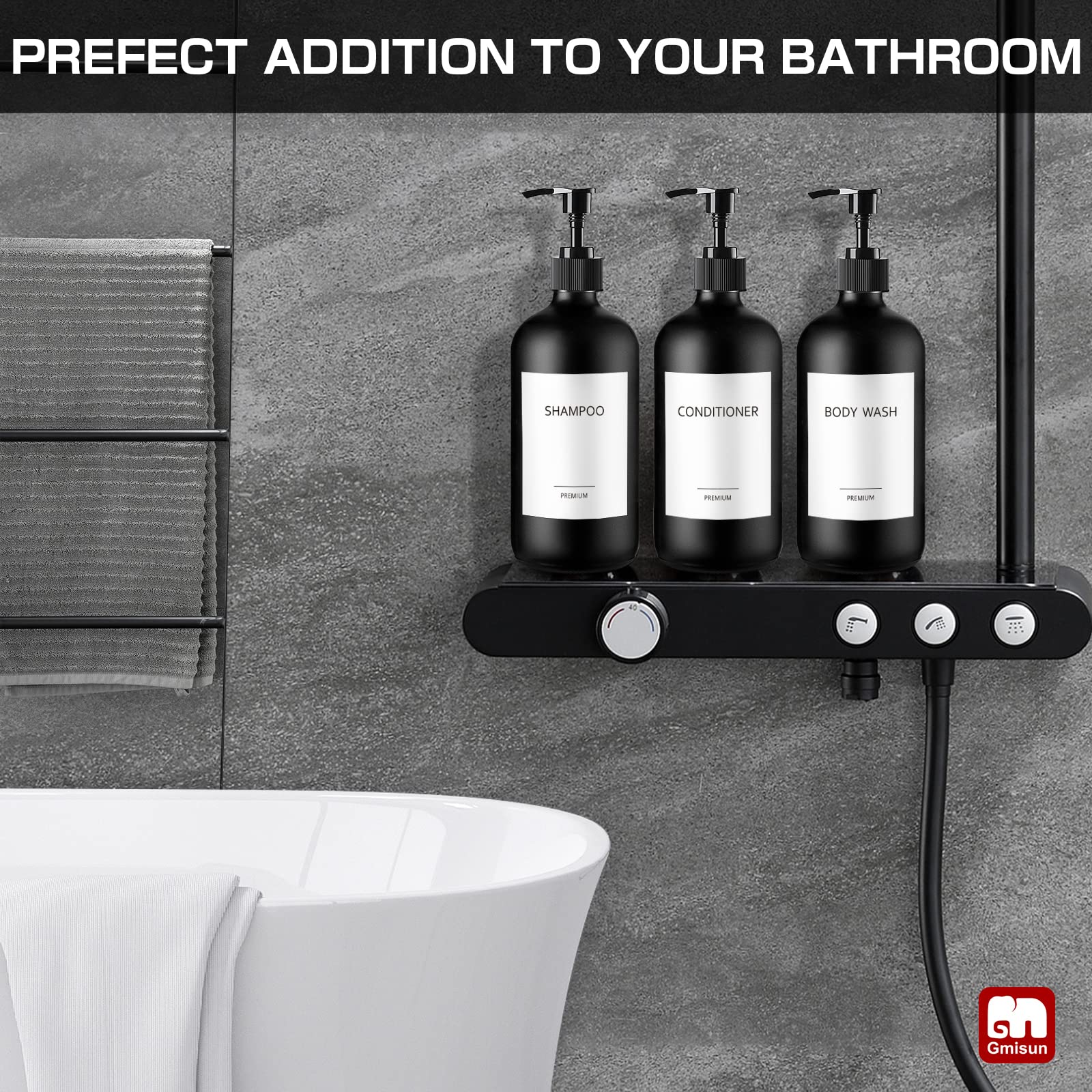 Gmisun Glass Refillable Shampoo And Conditioner Bottles, Shampoo And Conditioner Dispenser, Body Wash Dispenser For Shower, Empt