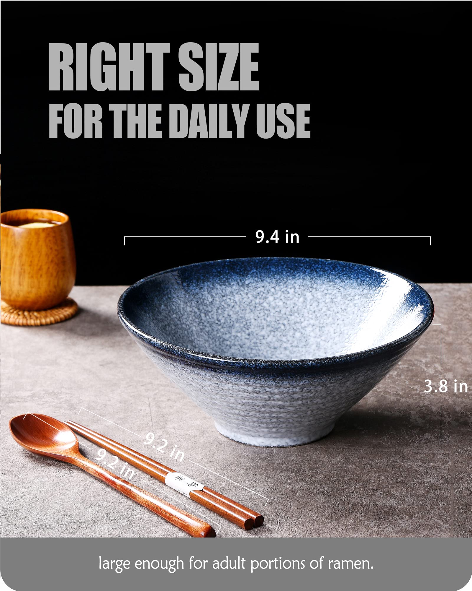 Lareina Ceramic Japanese Ramen Bowls, 2 Sets (6 Piece) 60 Ounce, Large Noodle Soup Bowl With Matching Chopsticks And Spoons For