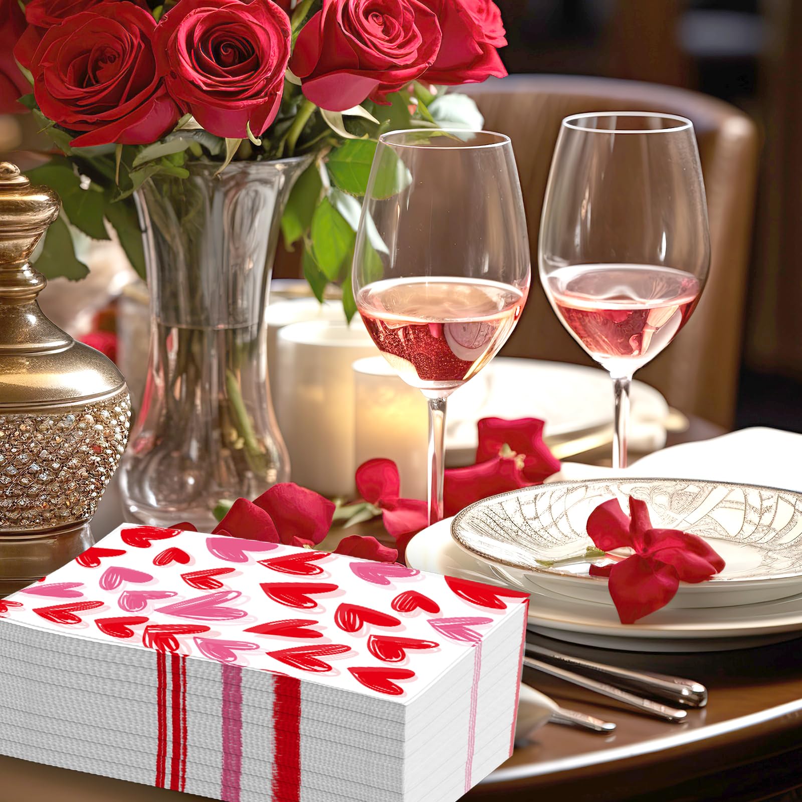 Valentines Day Paper Napkins Heart 100Pcs Disposable Hand Towel Valentines Day Party Decorations Guest Napkin For Dinner Bathroo