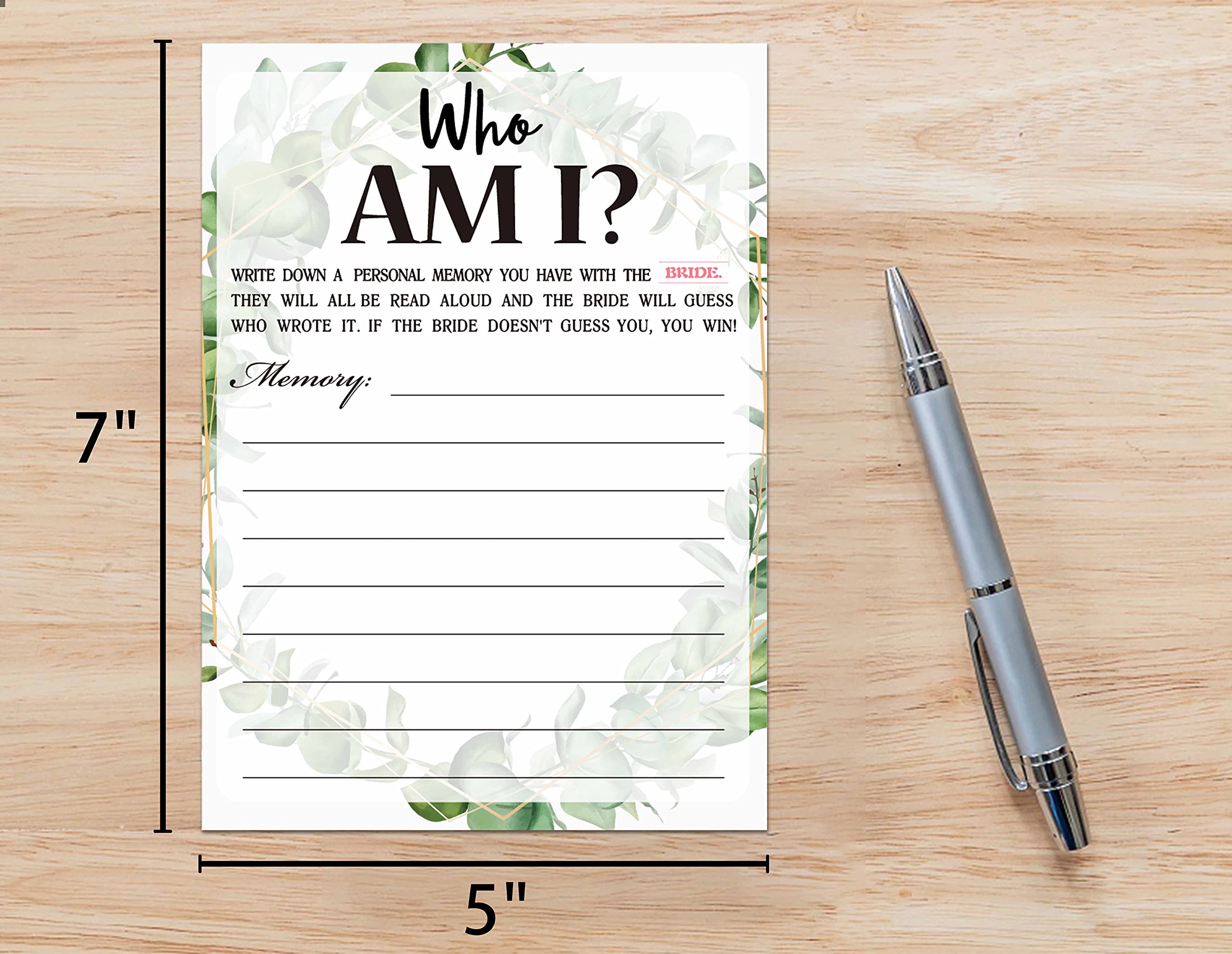 Bridal Shower Game Cards, Who Am I Game, Tropical Jungle Theme Engagement Party Cards For Wedding, Set Of 30 Cards(Leaf007)