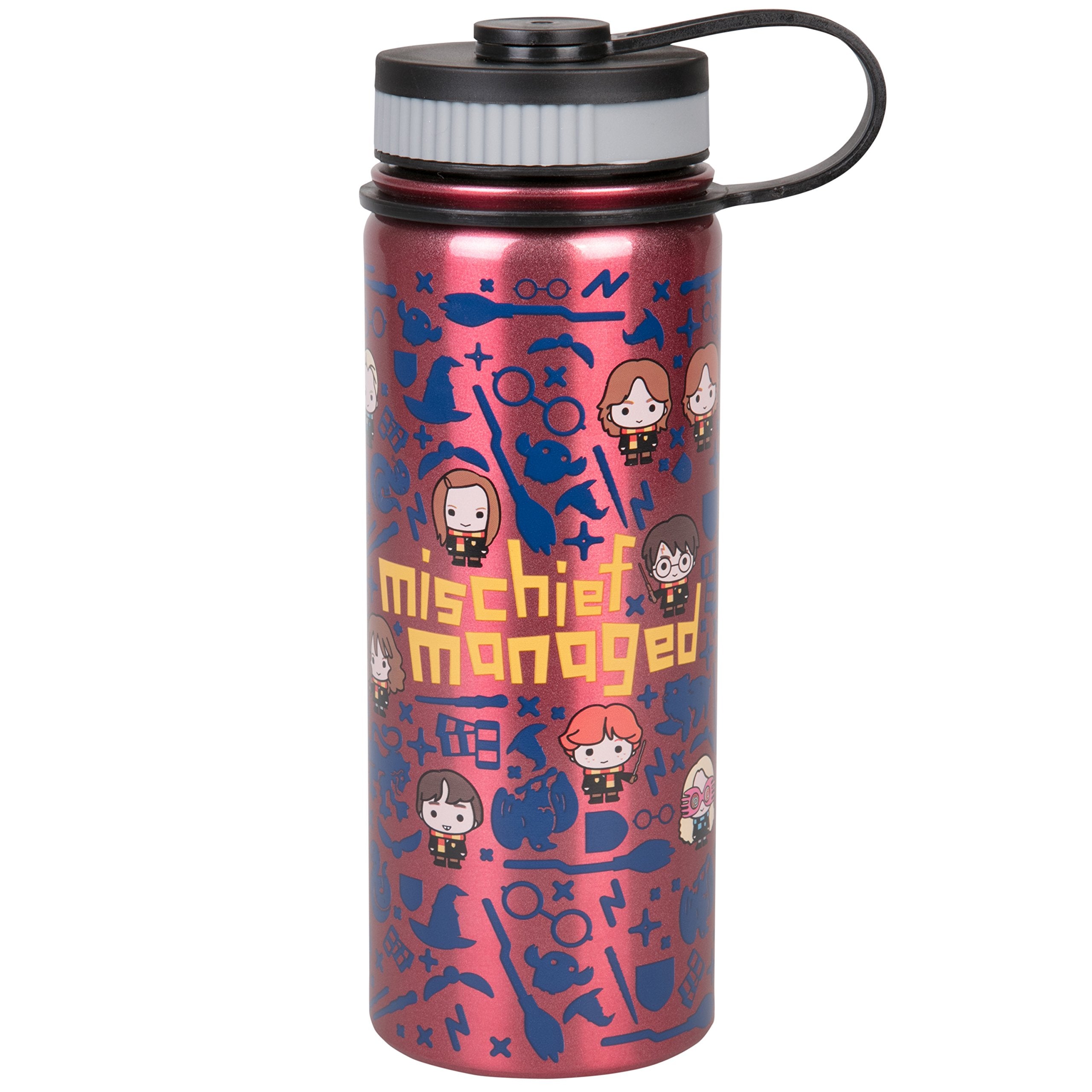 Harry Potter Stainless Steel Water Bottle, 550ml  Mischief Managed Chibi Character Design  Insulated for School, Travel, Gym, 