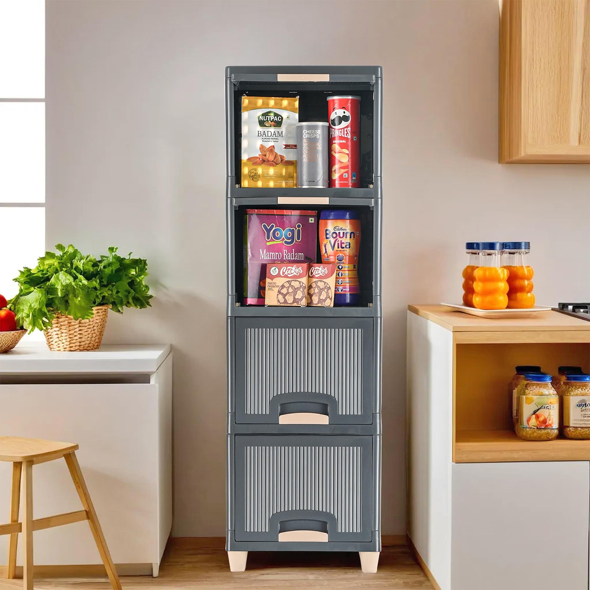 Urbane Home 4 Units Cabinet Storage Organizer | Multipurpose Folding Storage Racks | Clothes Drawer Organizer For Wardrobe | Gre