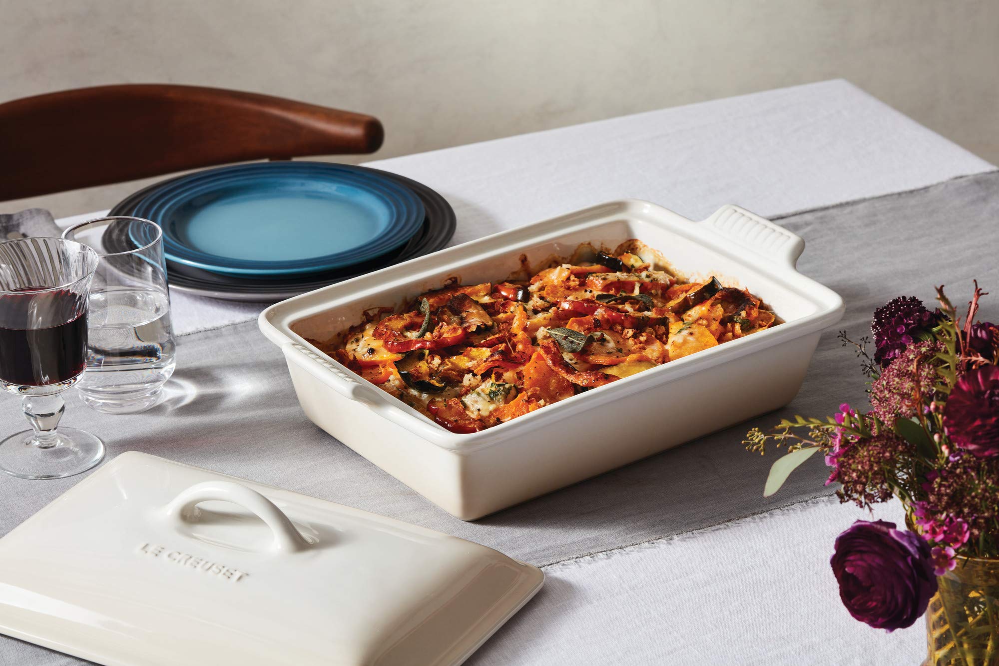 Le Creuset Stoneware Heritage Covered Rectangular Casserole, 4 Qt. (12'' X 9''), Cerise