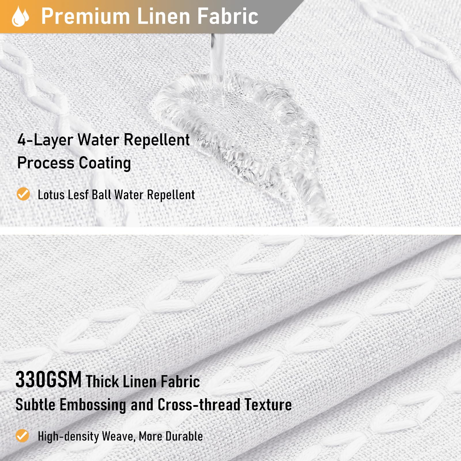 Bttn White Farmhouse Shower Curtain, Boho Linen Striped Heavy Duty Fabric Shower Curtain Set With Tassel, Bohemian Country Ultra