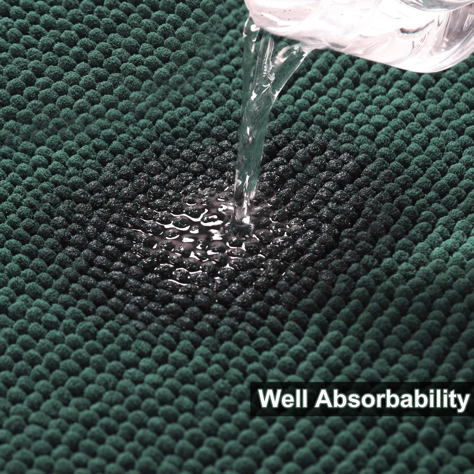 Urvoix Bathroom Rugs Sets 3 Piece  Non-Slip Chenille Bath Rug - Ultra Soft  Washable  Super Absorbent Bath Mat for Bathroom  Toilet and Tub (Dark Green)