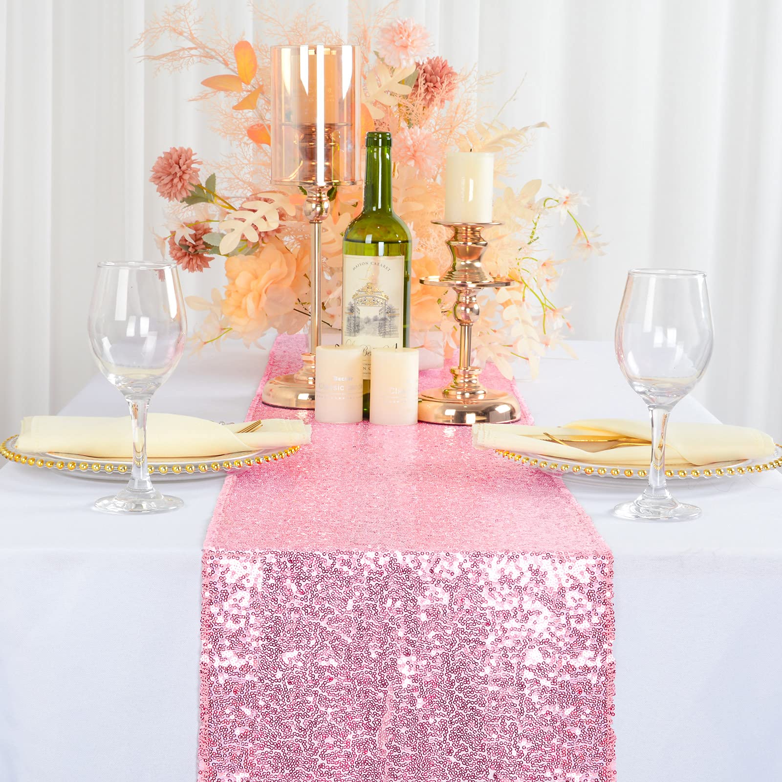 Shinybeauty 12X72-Inch Rectangle-Sequin Table Runner-Fushia Pink For Wedding/Party/Decor (12X72-Inch) Rose Pink Table Runner Met