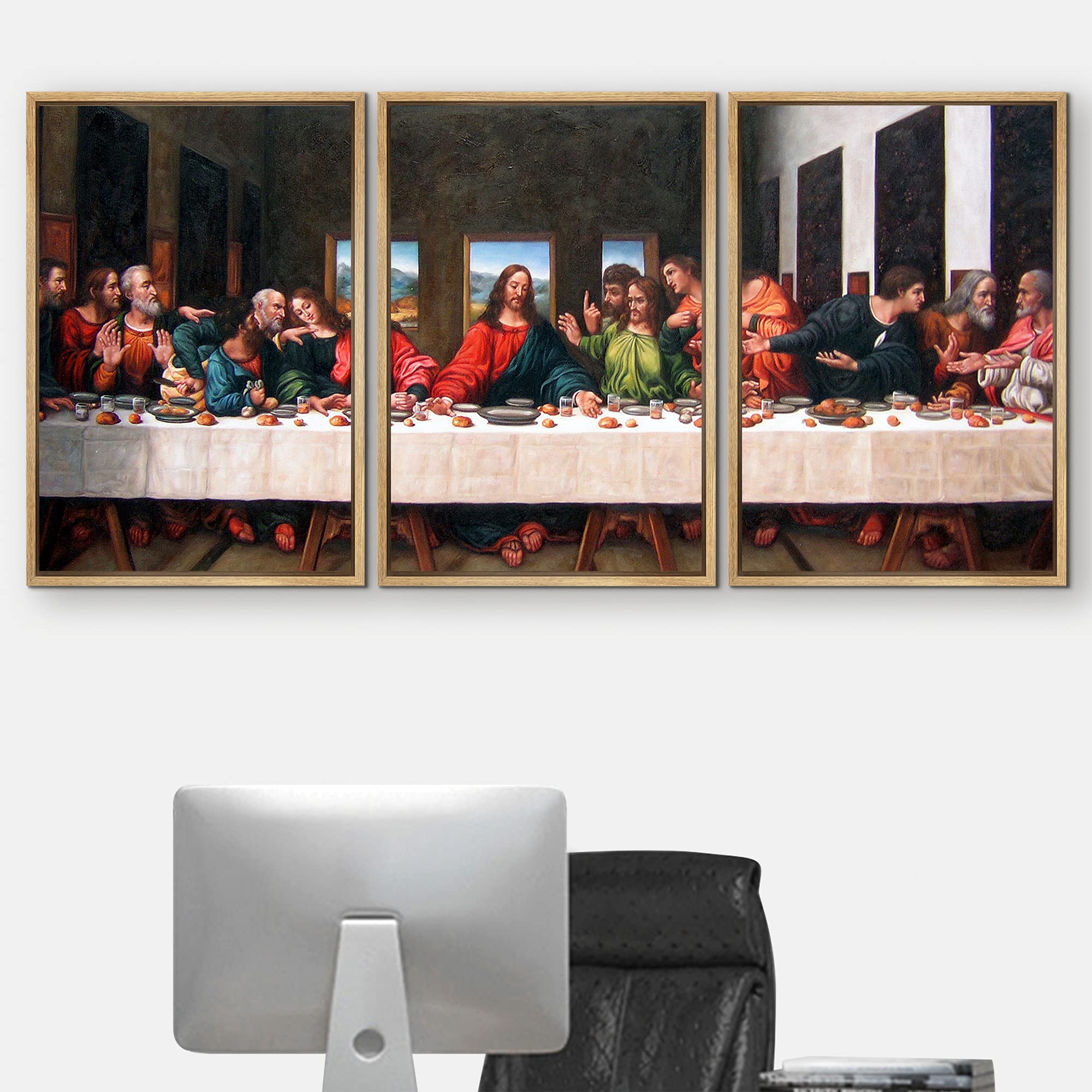 Signwin Framed Canvas Print Wall Art The Last Supper Spiritual & Religious Historic Illustrations Fine Art Traditional Panoramic