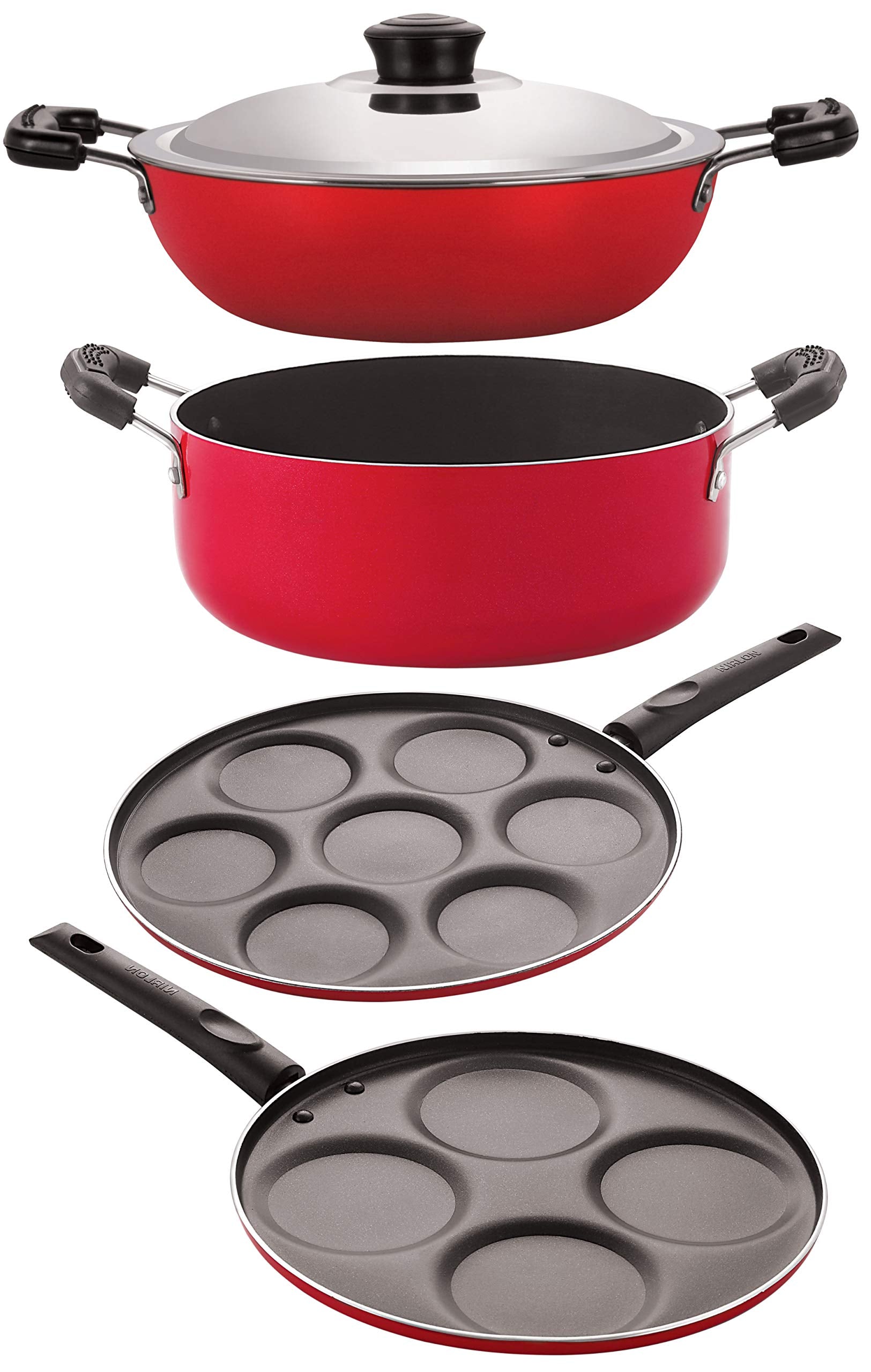 Nirlon Non Stick Coating Aluminium Heat Resistance Cookware Gift Set Of 4Pices With Bakelite Handle (Dkd(B)_Up4_Up7_Cs24)