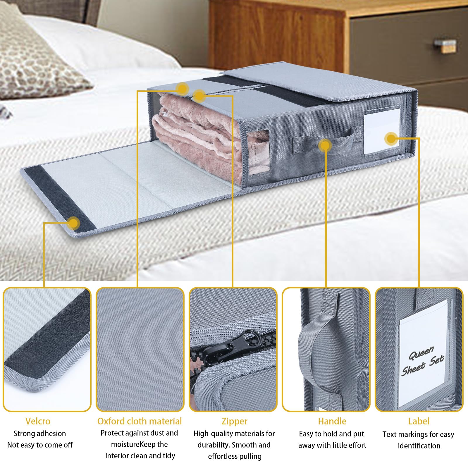 Finneya Bed Sheet Organizers - 4 Pack(Queen or King Size), Foldable Sheet Cube Storage Container Linen Closet Organizers, Duvet