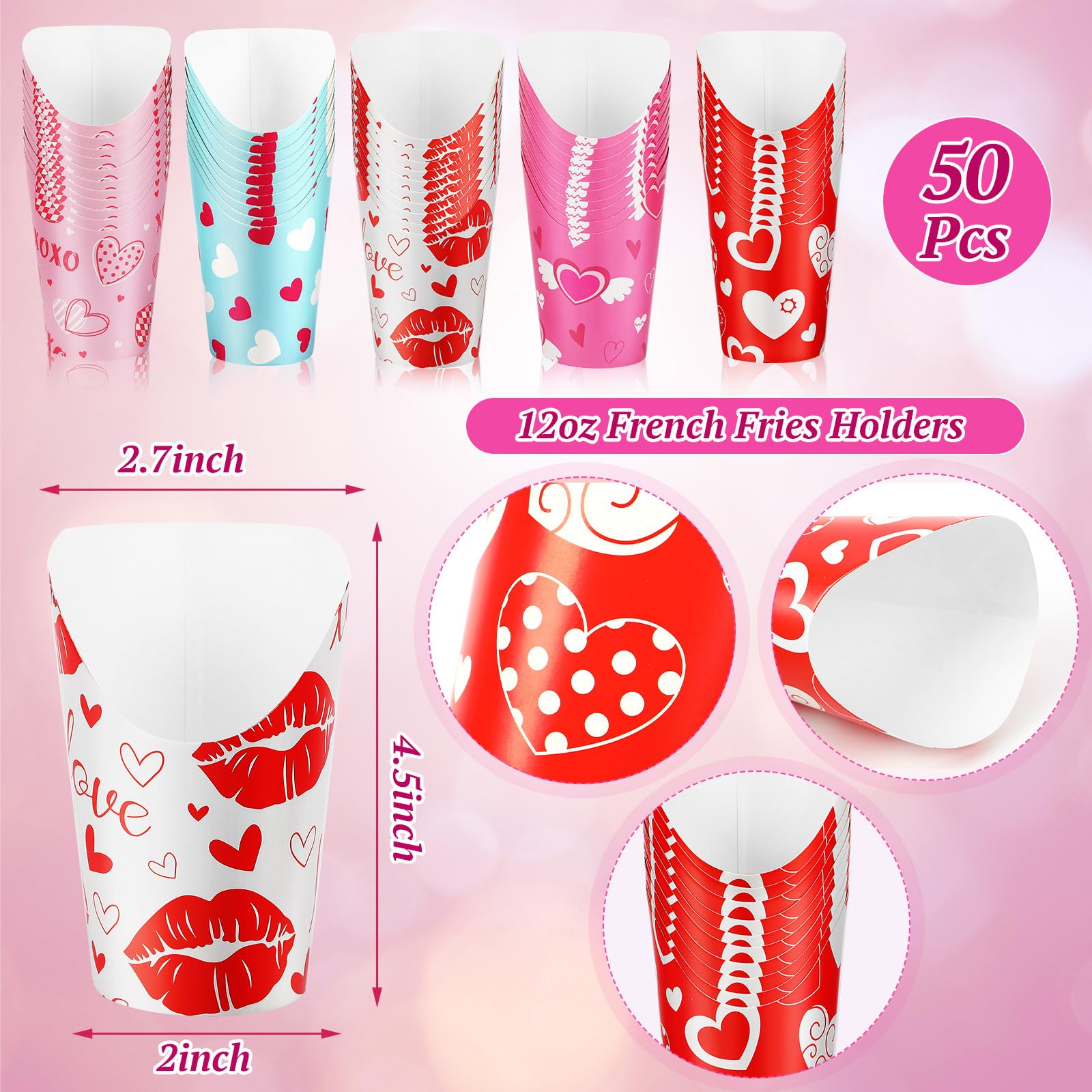 Decyool French Fries Holder Cups, 50Pcs Valentine'S Day Charcuterie Cups 12Oz Disposable Paper French Fry Cups Snack Appetizer C