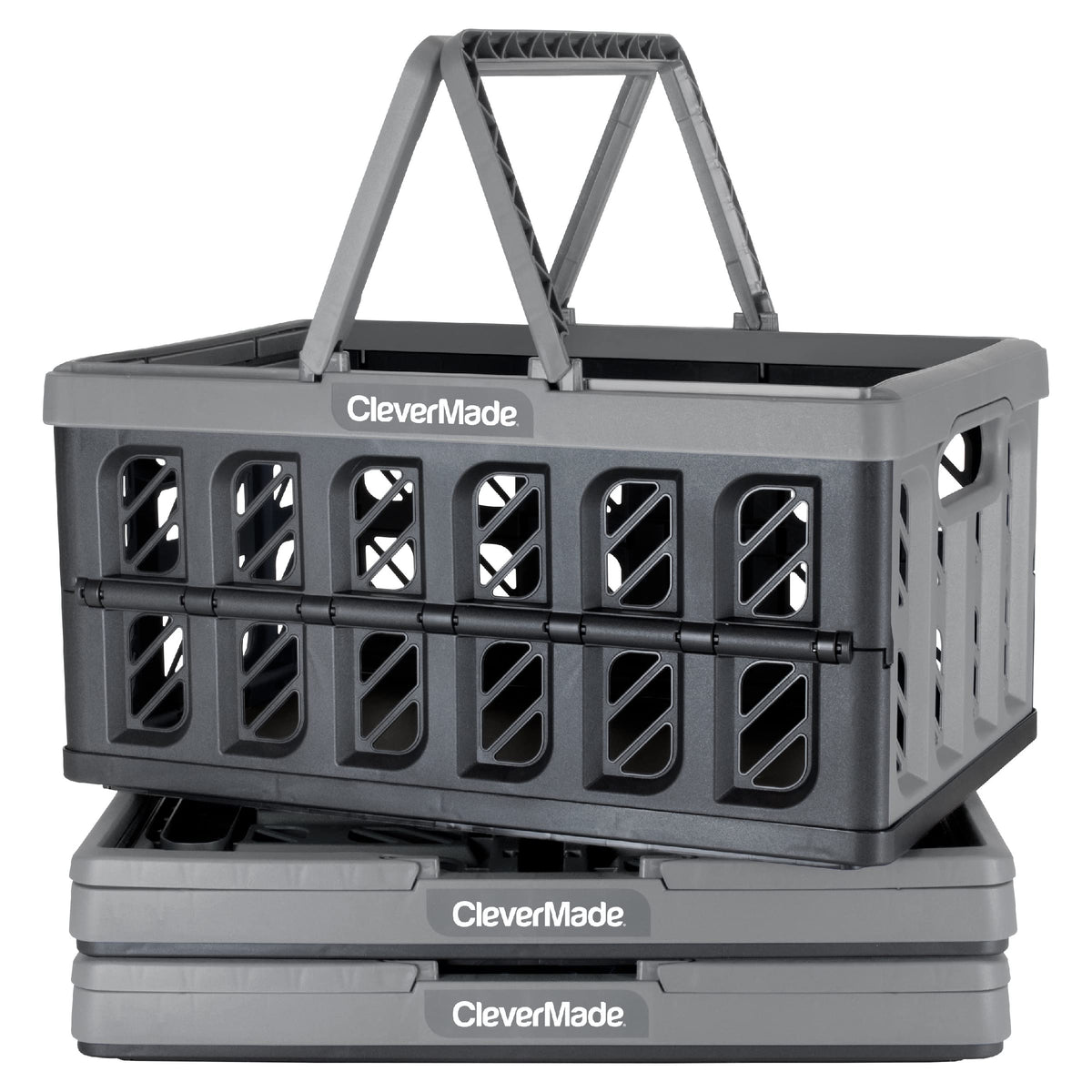 Clevermade Eco 24L Collapsible Reusable Plastic Grocery Shopping Baskets Small Foldable Storage Crates With Handles, 3 Pack, Sto