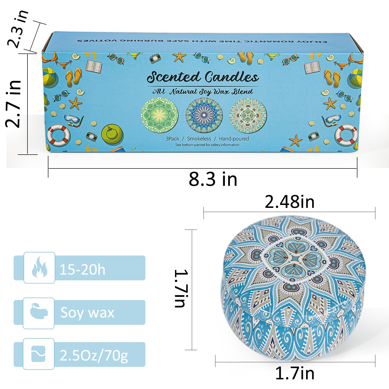 3 Pack Scented Candles Gift Set, 7.5 oz Candles for Home Scented Gifts Set Fresh Natural Soy Candles Gifts for Women for Ideal G