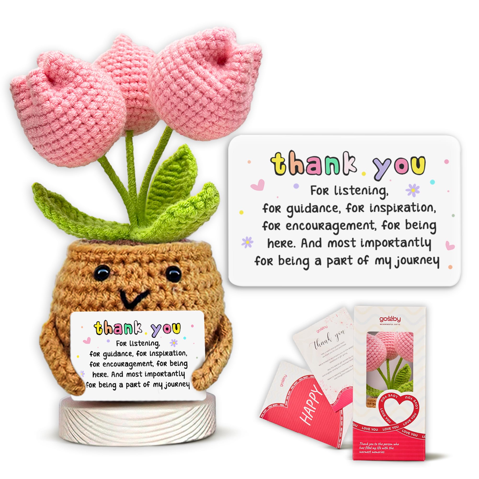 Gossby Handmade Positive Tulip Flower Crochet - Thank You for Listening - Knitted Decor - Thank You, Appreciation, Positive Gift